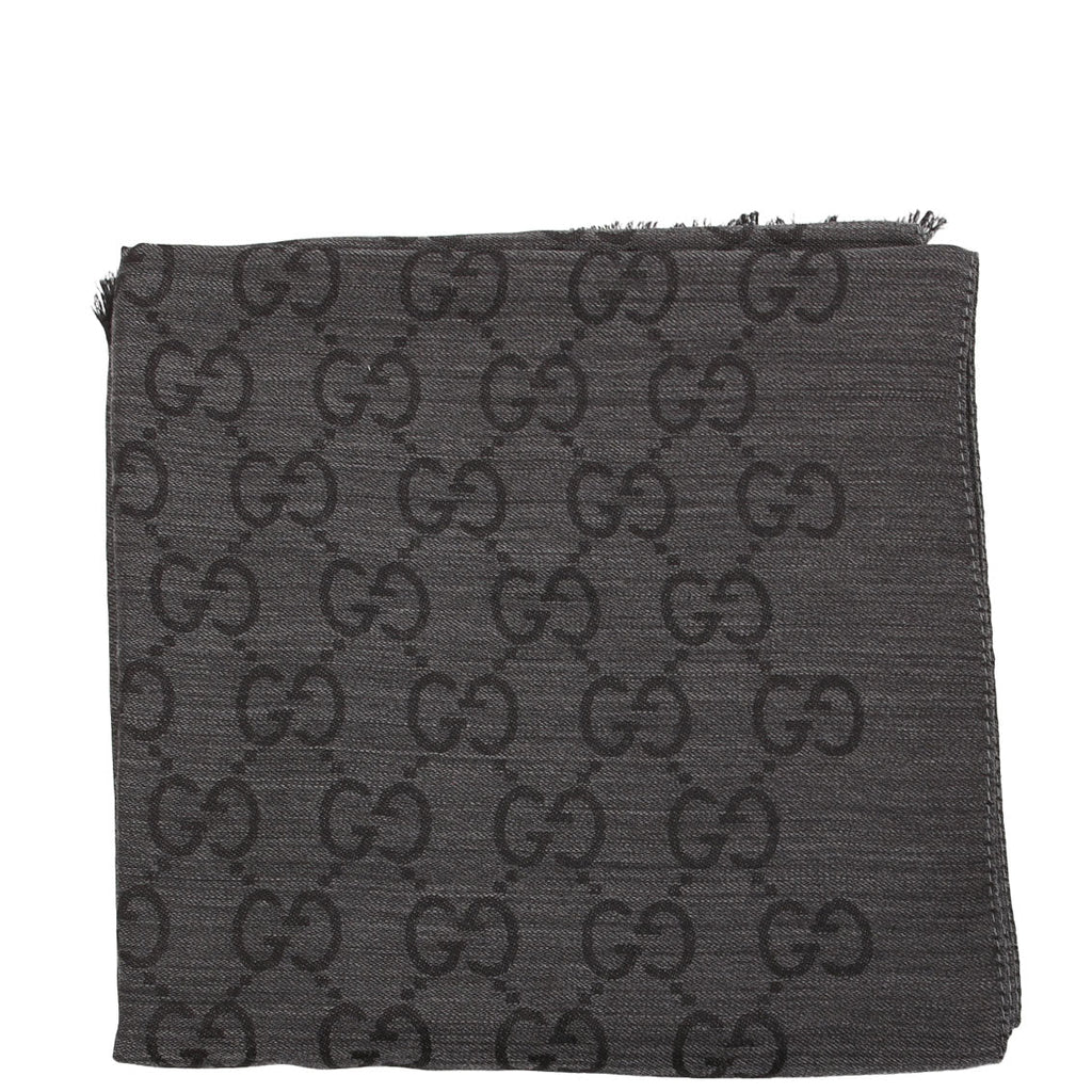 Gucci 165904 GG Jacquard Knit Scarf Grey