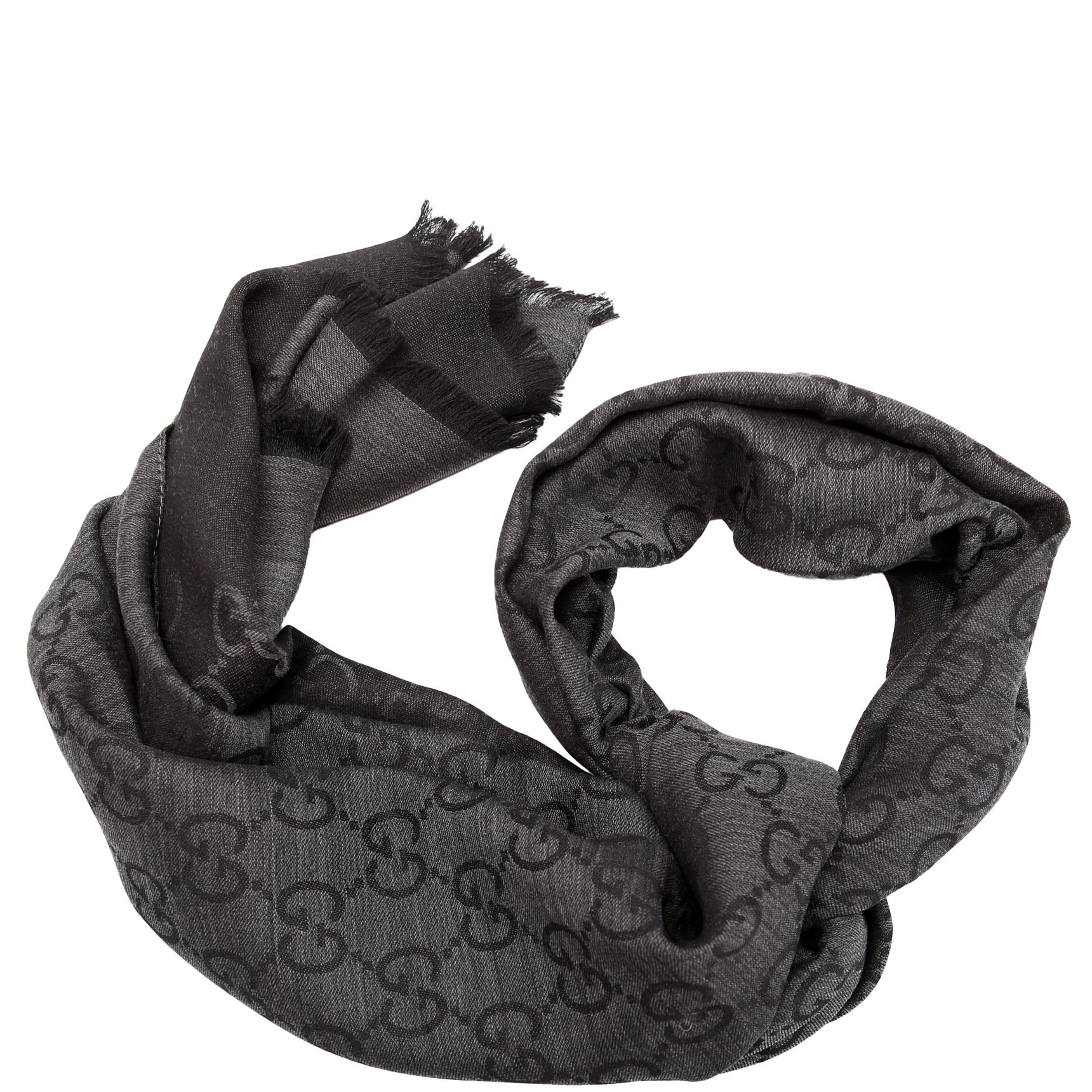 Gucci 165904 GG Jacquard Knit Scarf Grey
