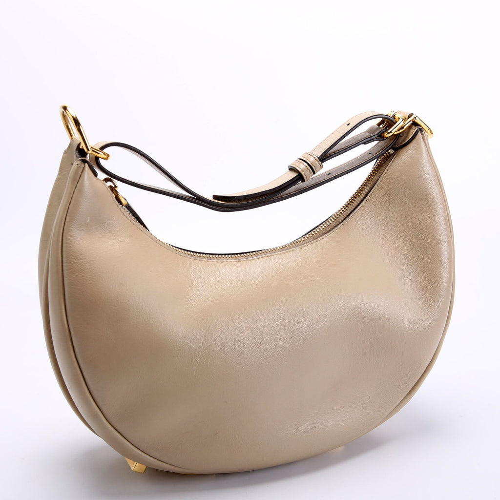 Fendi 8BR798 Fendigraphy Small Leather Hobo Beige