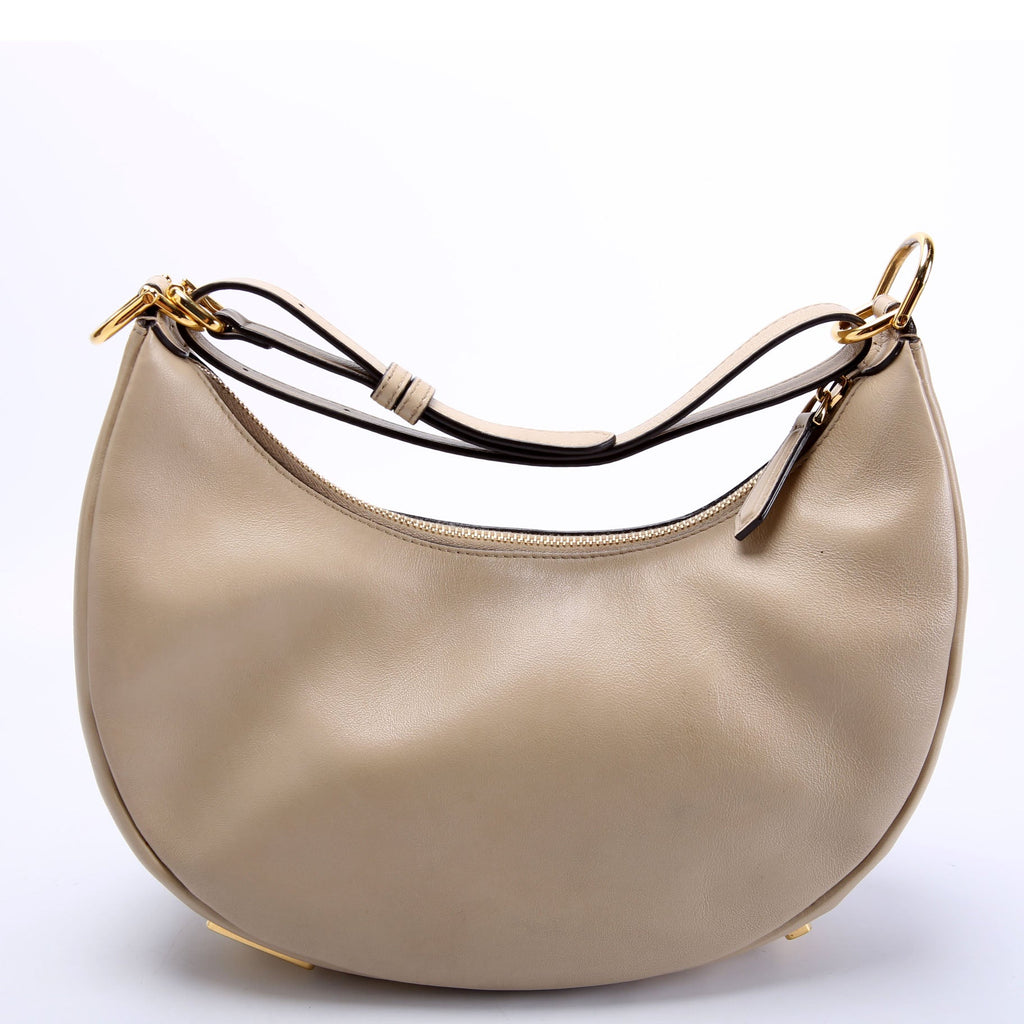 Fendi 8BR798 Fendigraphy Small Leather Hobo Beige