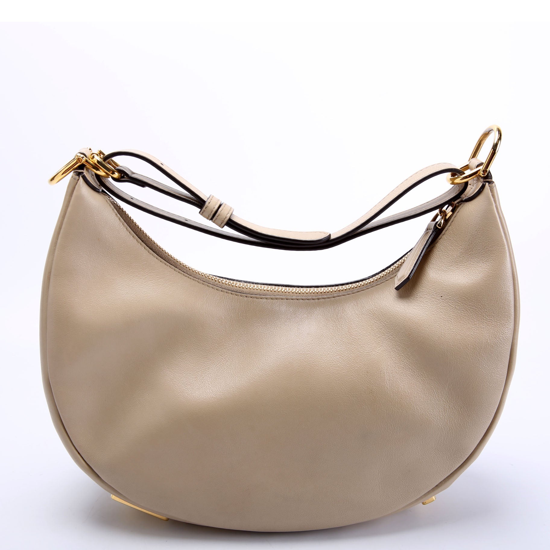 Fendi 8BR798 Fendigraphy Small Leather Hobo Beige