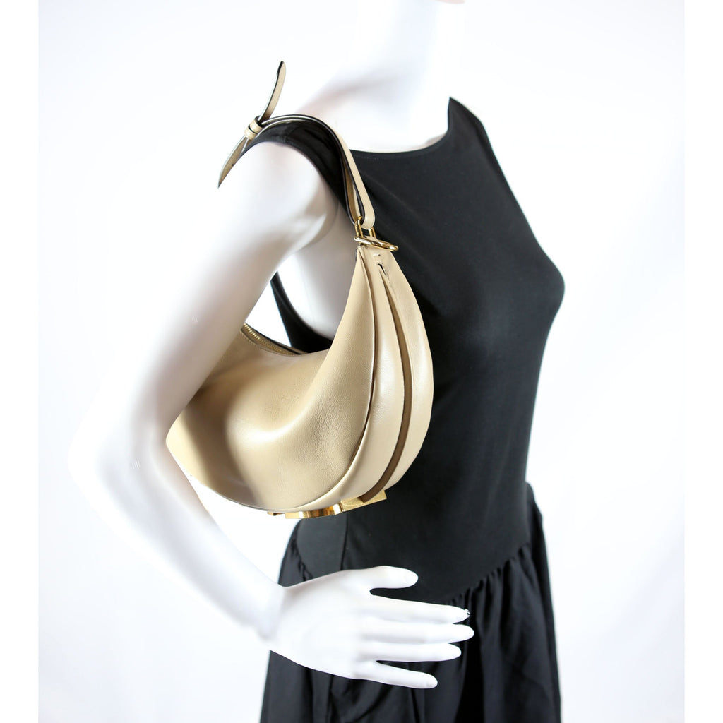 Fendi 8BR798 Fendigraphy Small Leather Hobo Beige