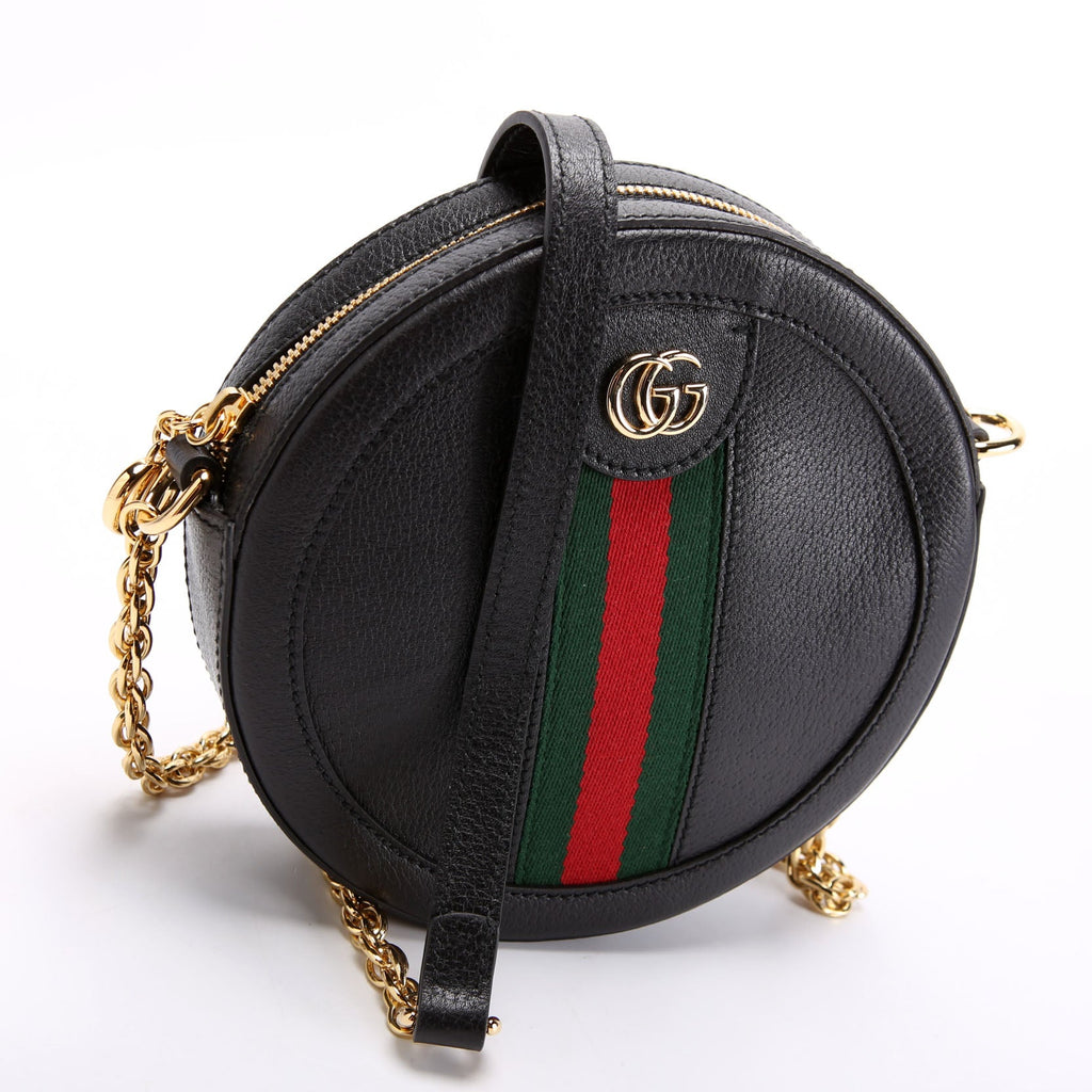 550618 Ophidia Leather Round Small Crossbody Black