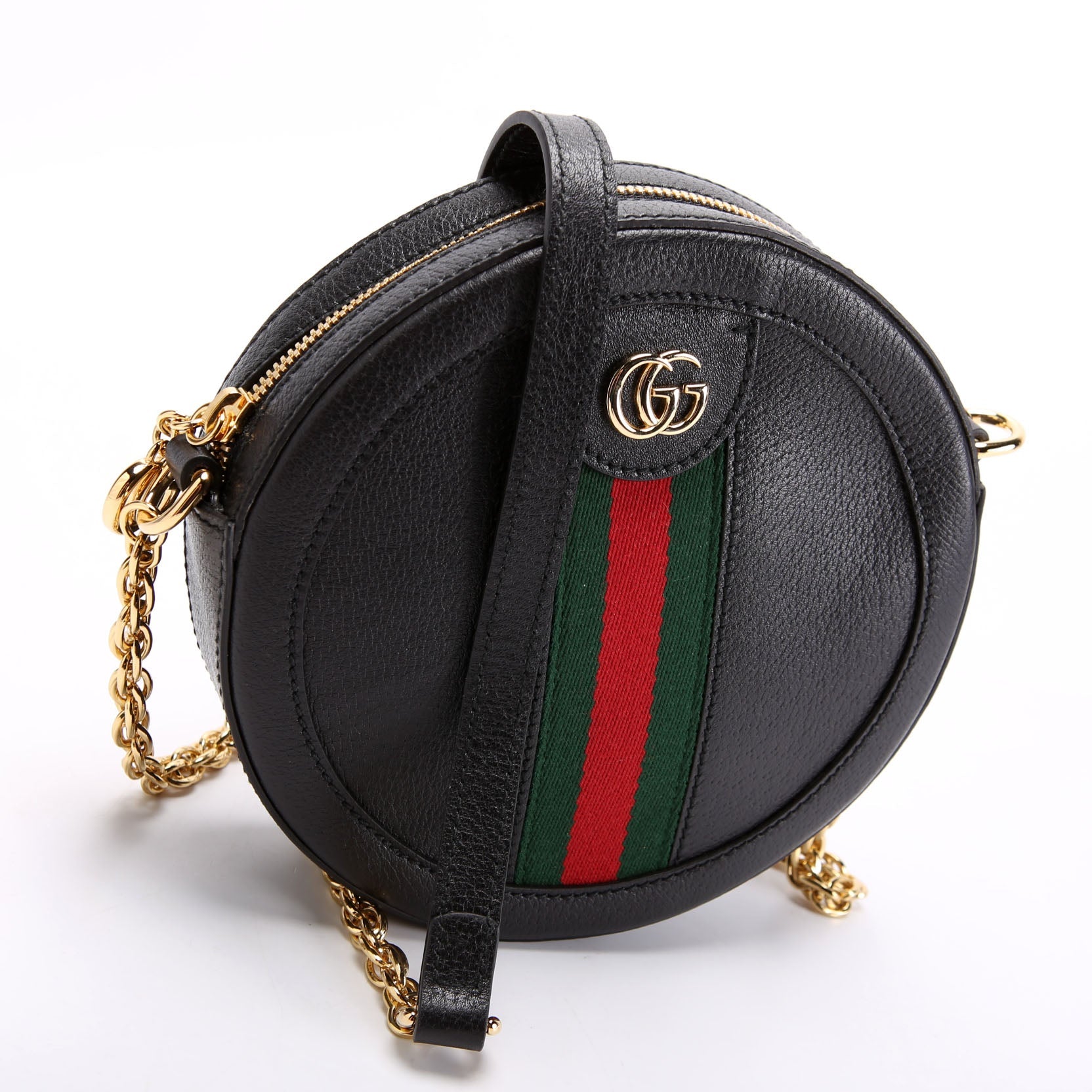 550618 Ophidia Leather Round Small Crossbody Black