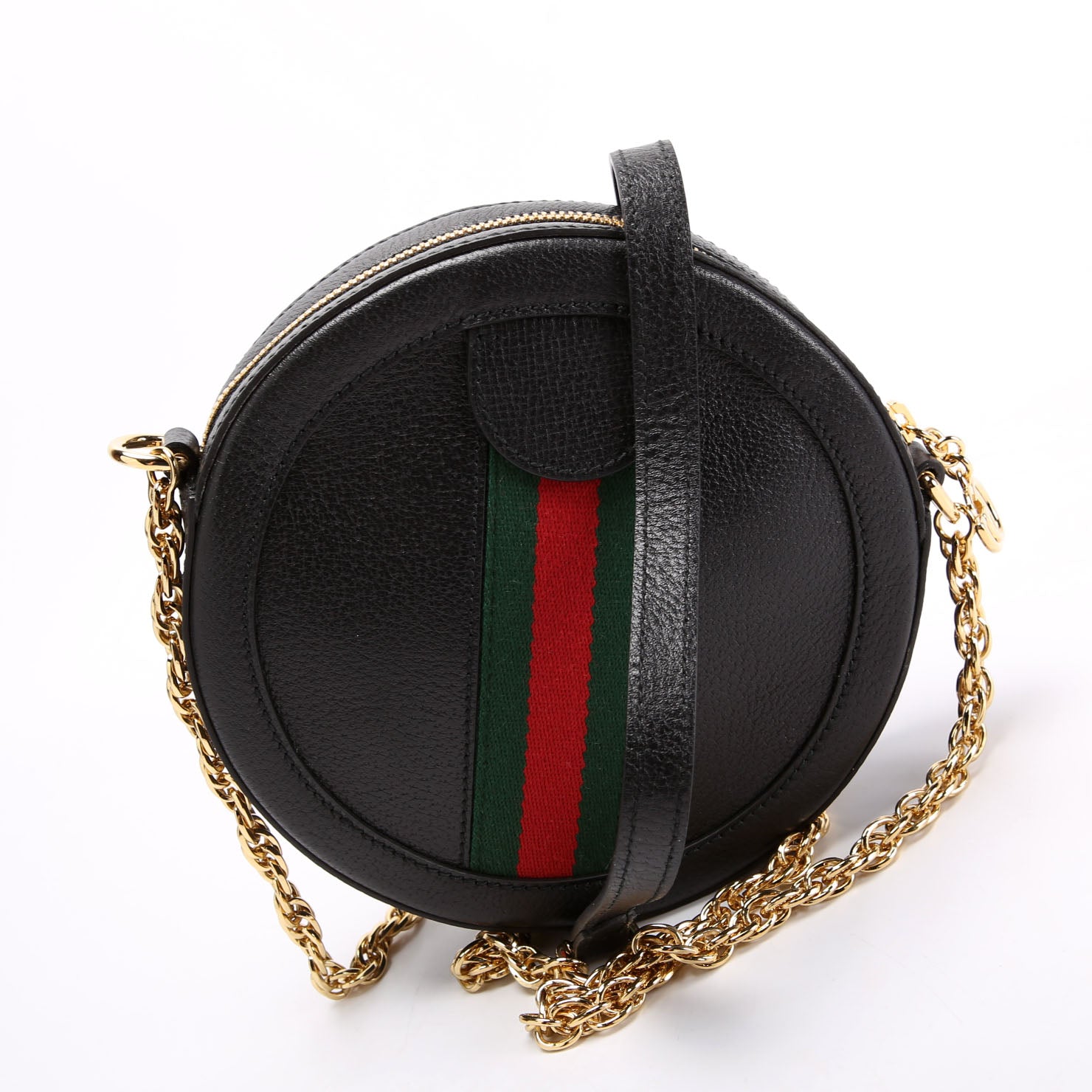 550618 Ophidia Leather Round Small Crossbody Black
