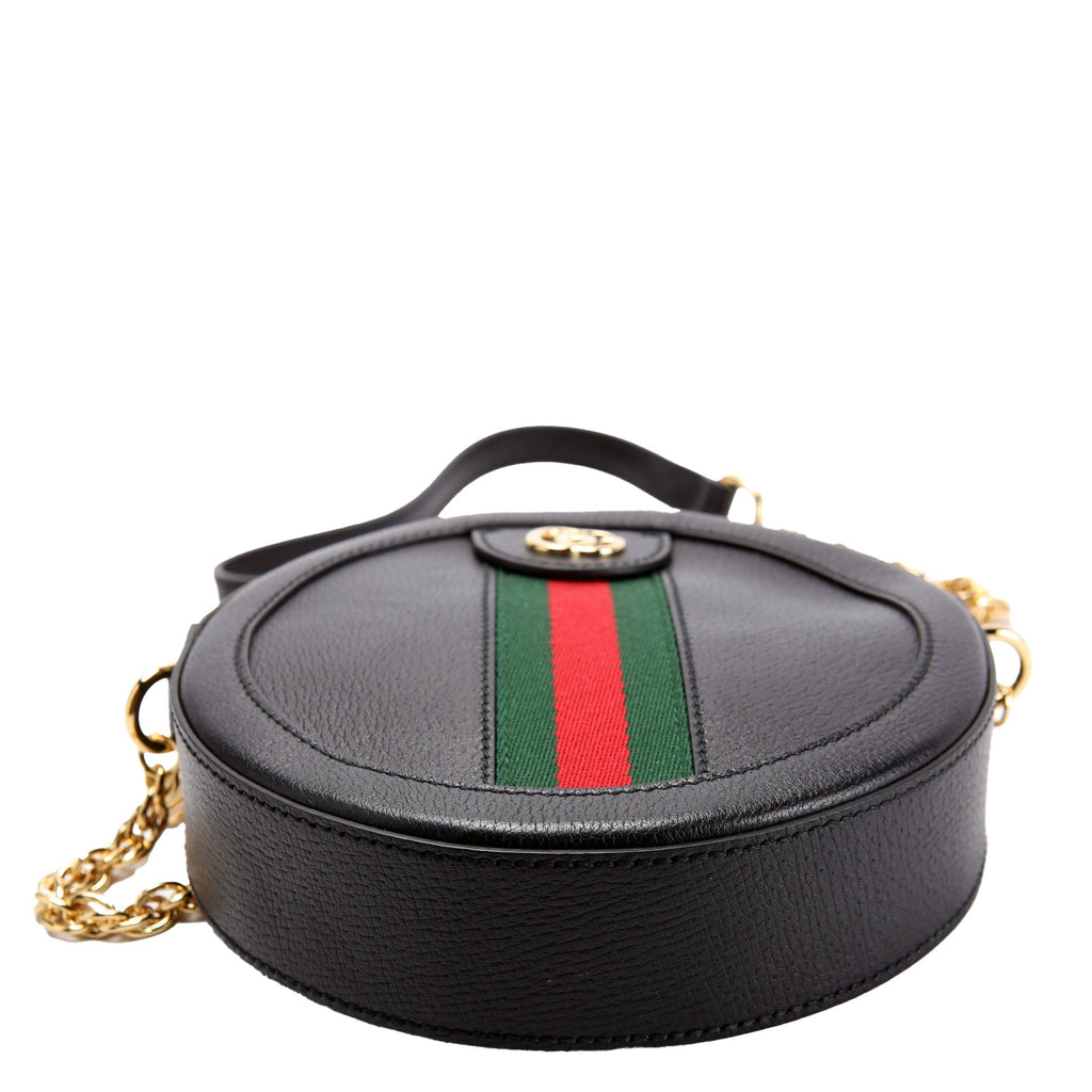 550618 Ophidia Leather Round Small Crossbody Black