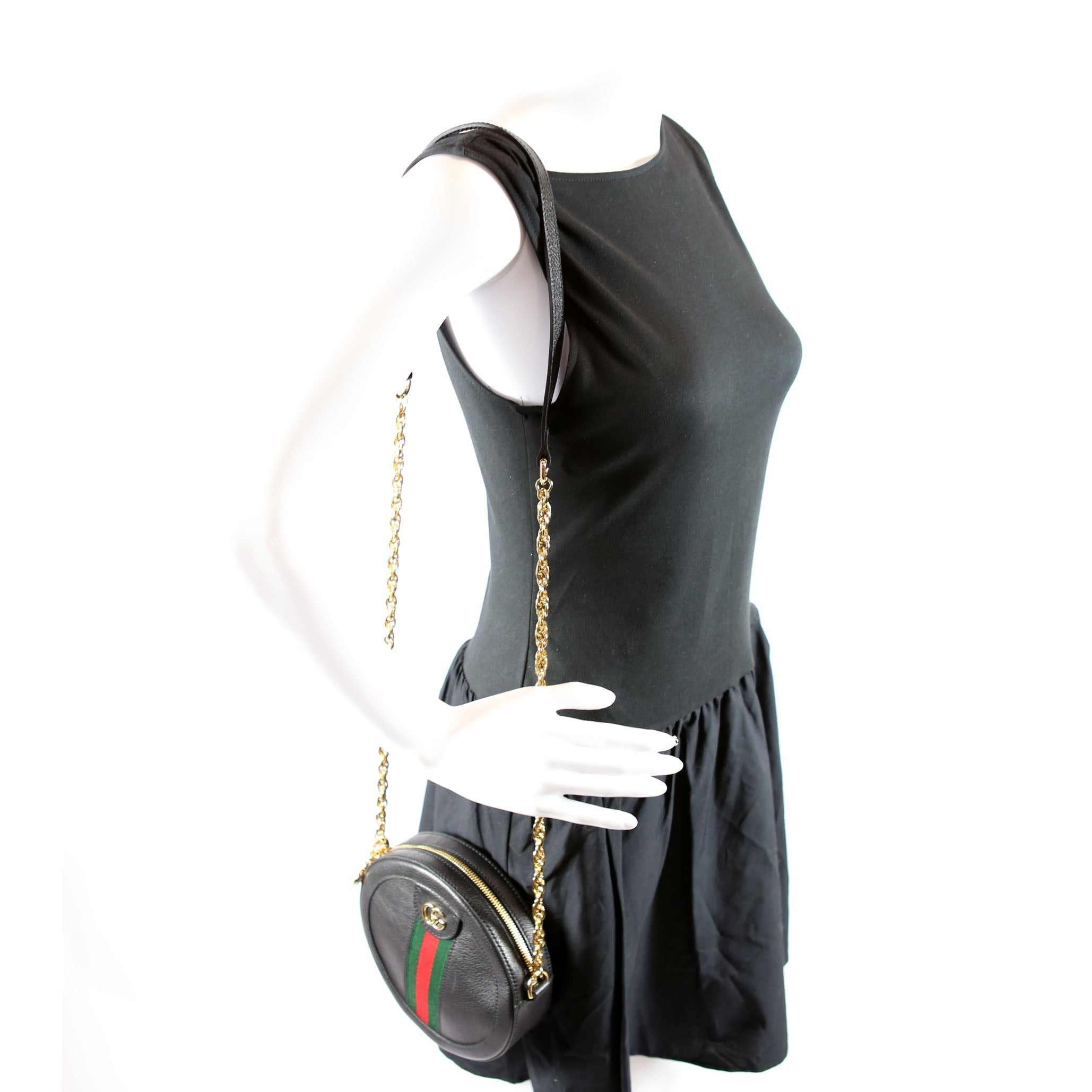550618 Ophidia Leather Round Small Crossbody Black