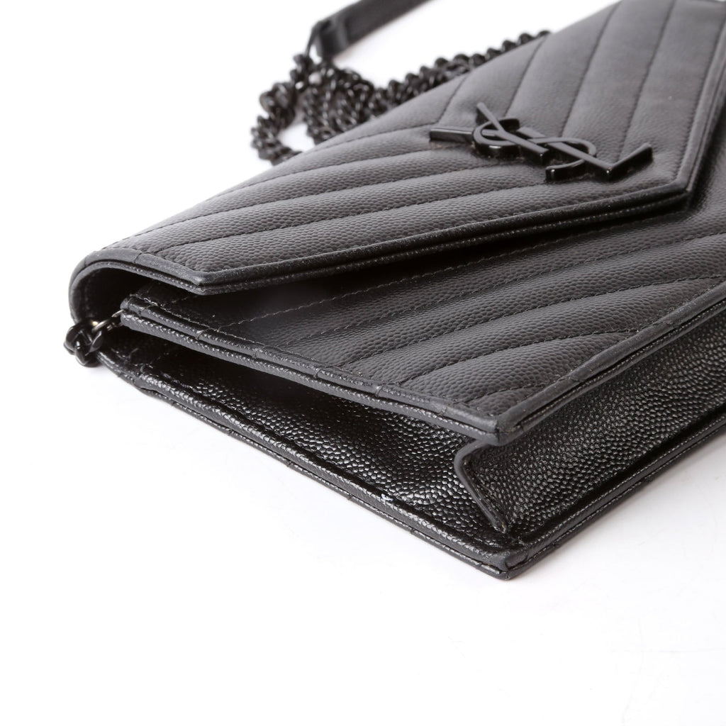 SAINT LAURENT Envelope Chain Wallet 393953 Black