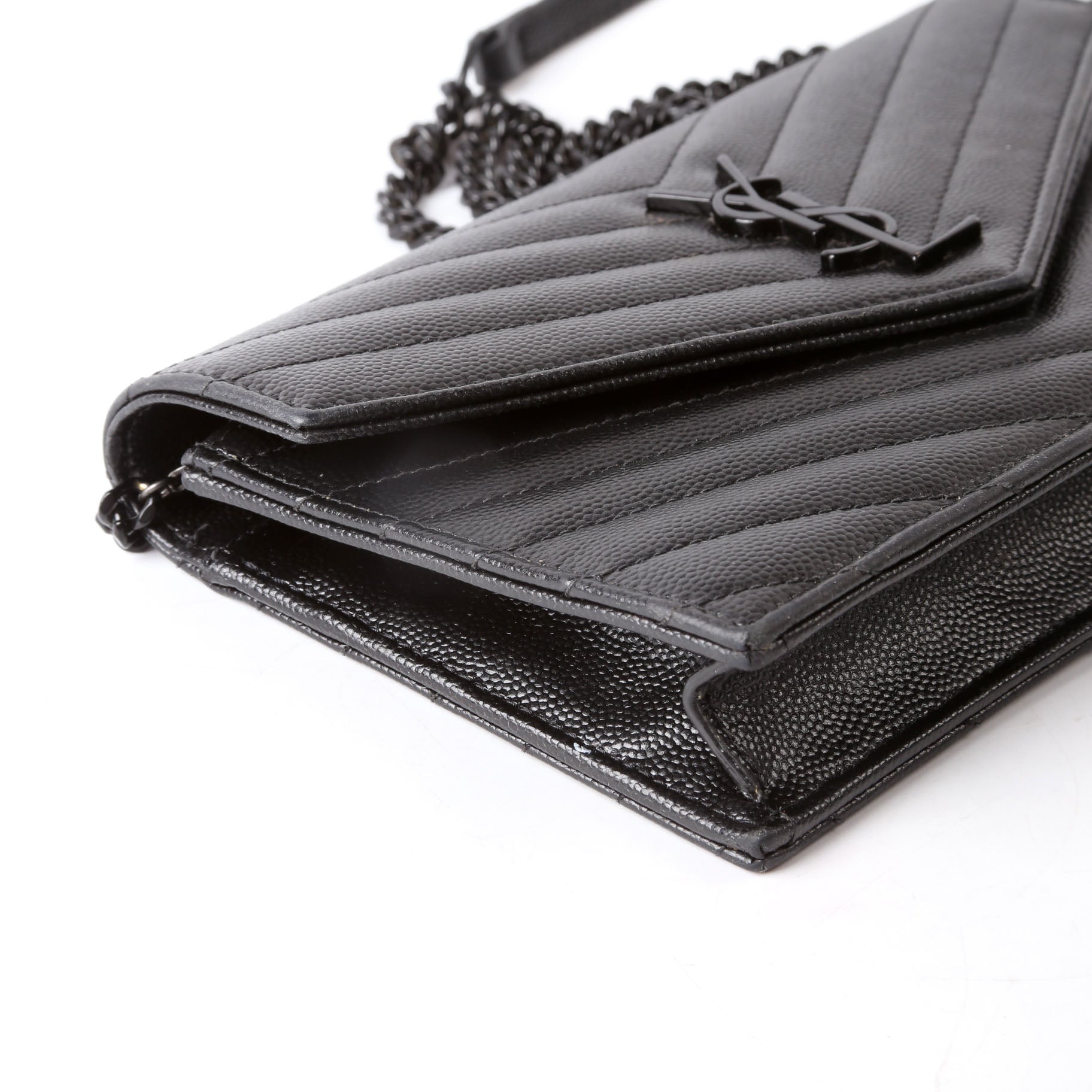 SAINT LAURENT Envelope Chain Wallet 393953 Black