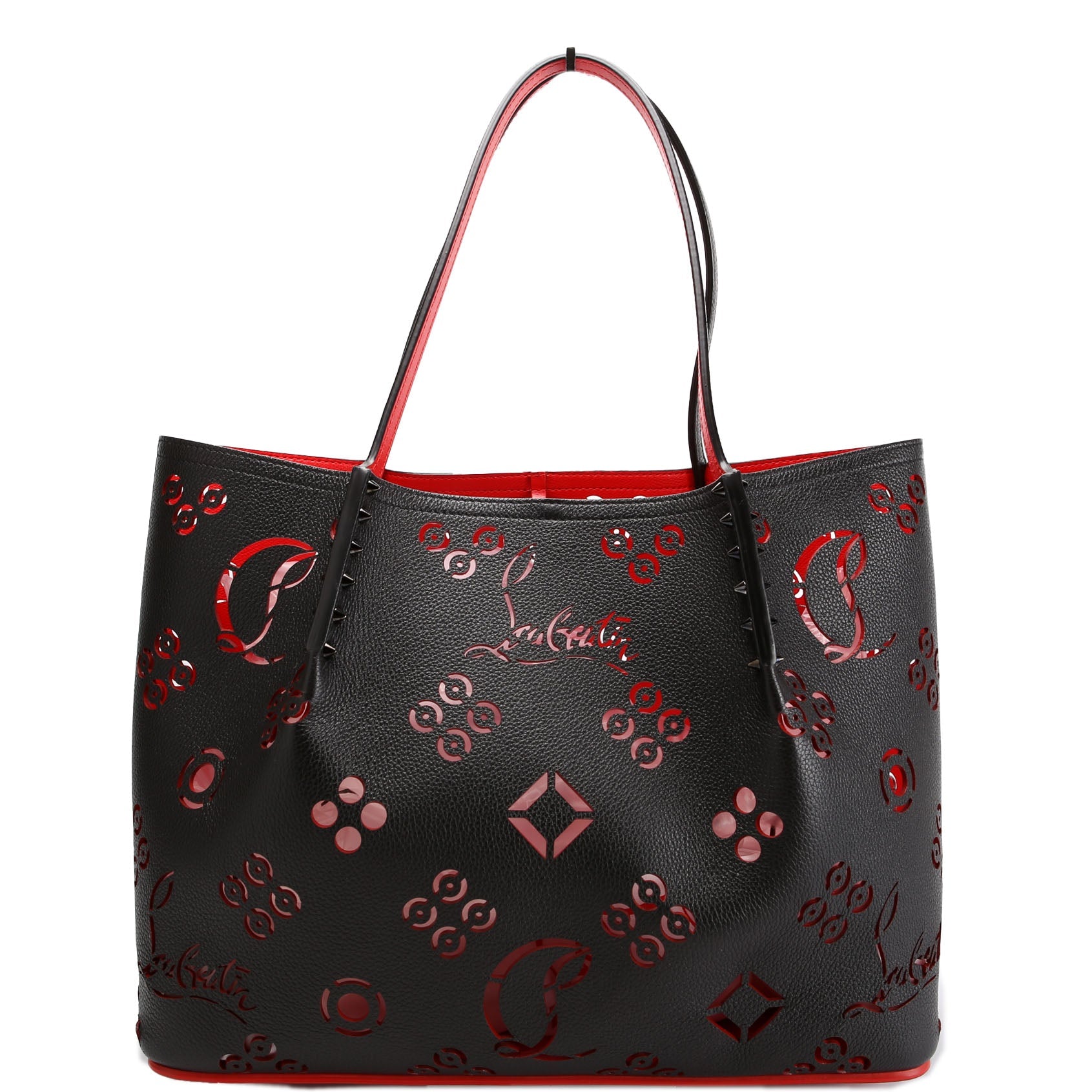 Cabarock Loubinthesky Perforated Leather Large Tote Black/Red