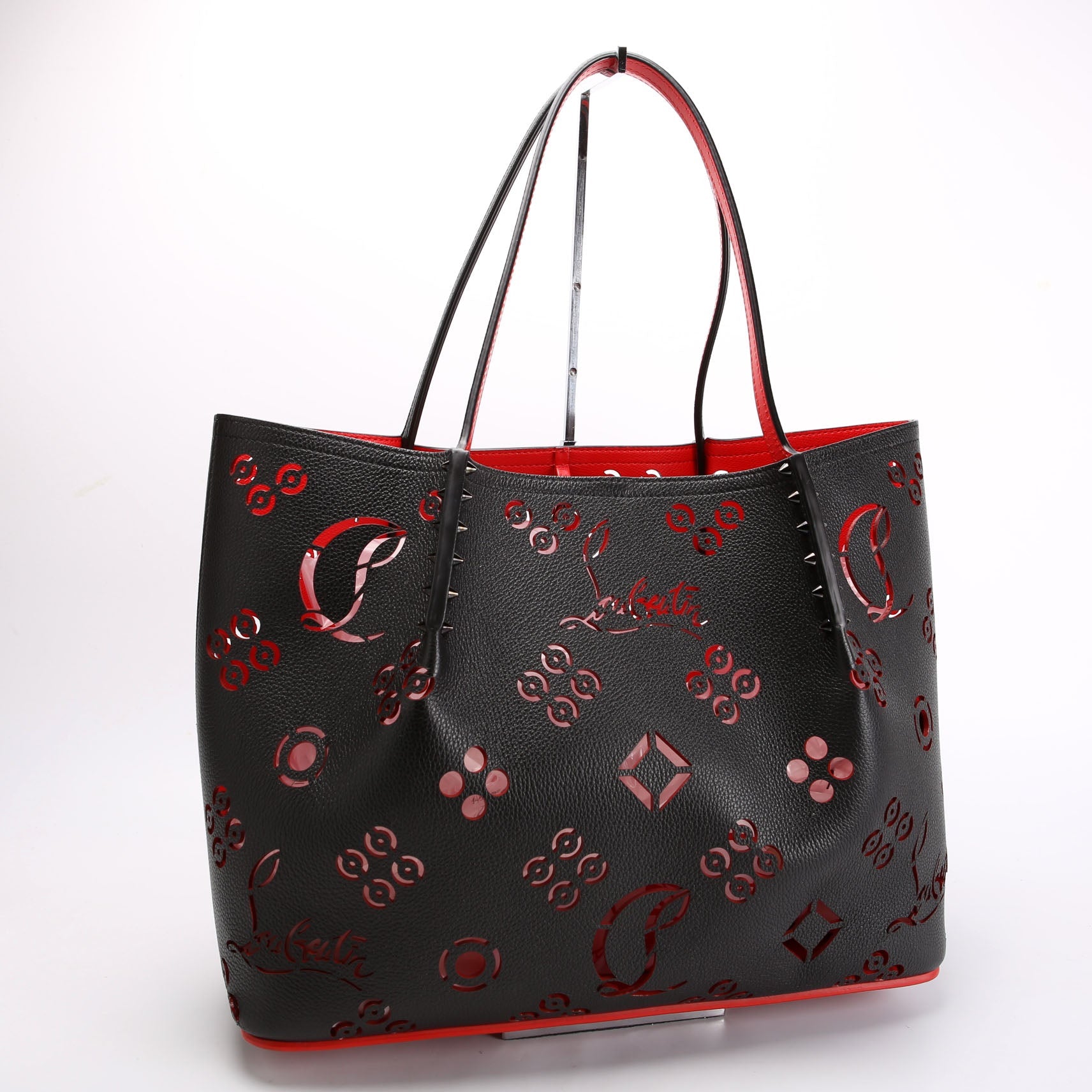 Cabarock Loubinthesky Perforated Leather Large Tote Black/Red