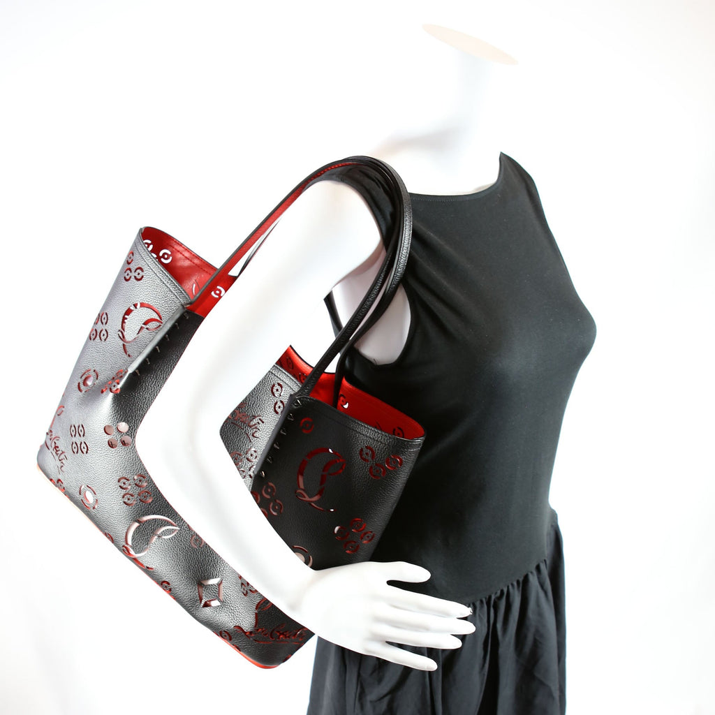 Cabarock Loubinthesky Perforated Leather Large Tote Black/Red