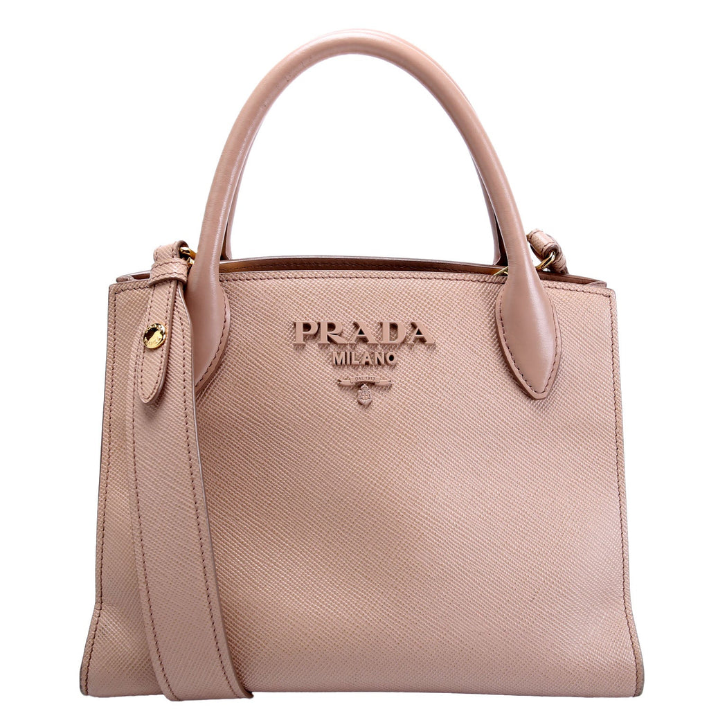 Prada Saffiano Cuir Monochrome Top Handle Tote Nude