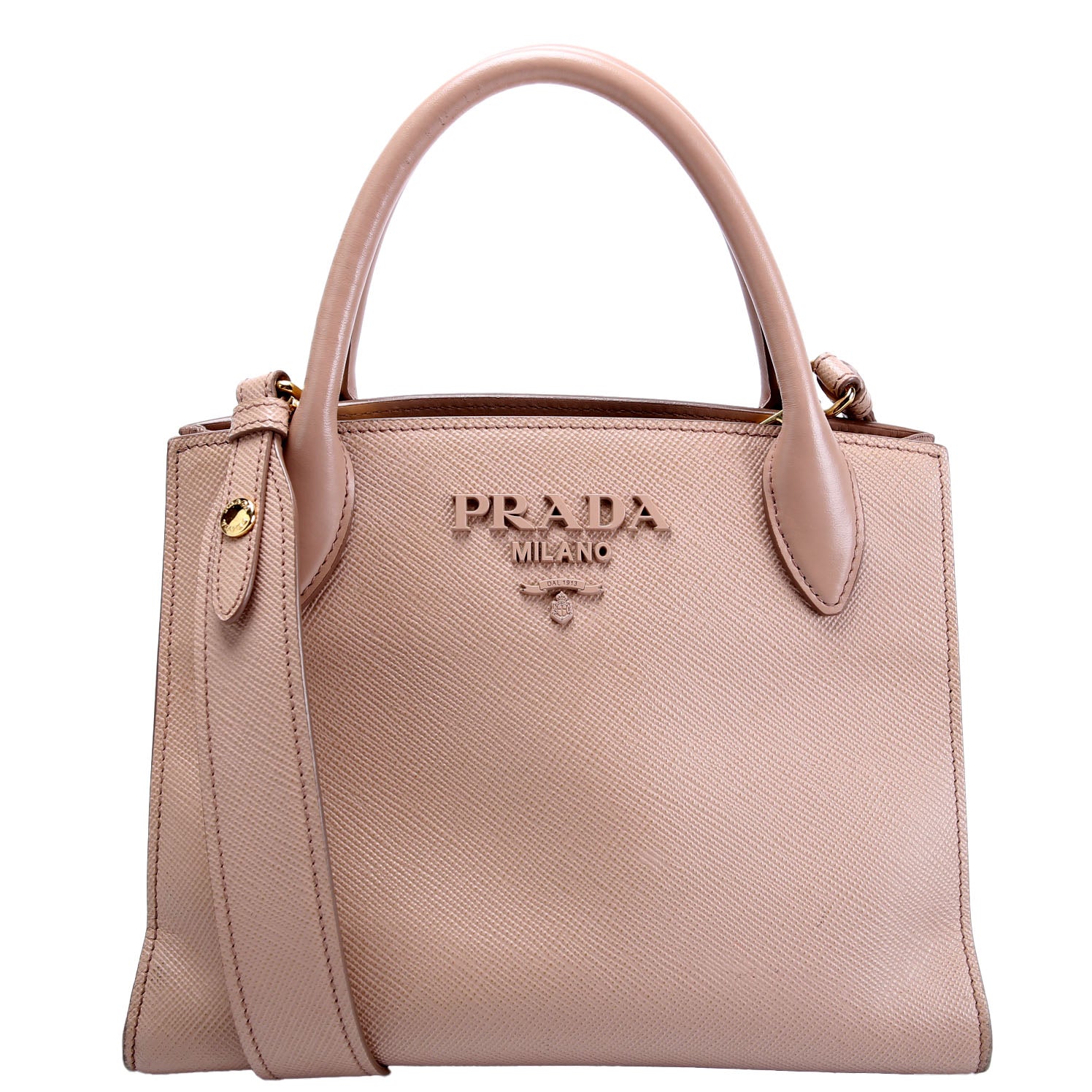 Prada Saffiano Cuir Monochrome Top Handle Tote Nude