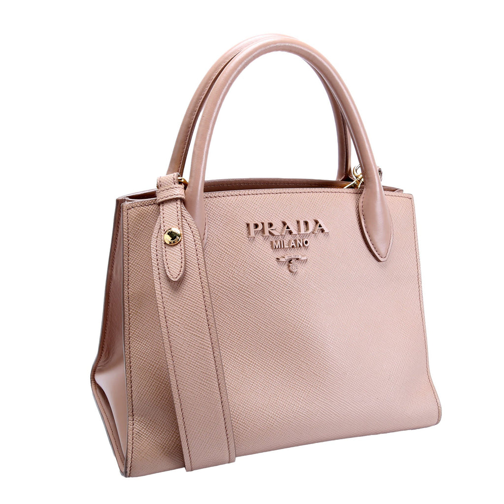 Prada Saffiano Cuir Monochrome Top Handle Tote Nude