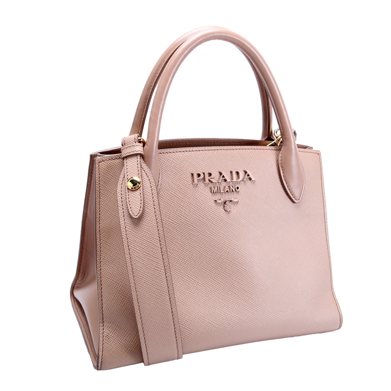 Prada Saffiano Cuir Monochrome Top Handle Tote Nude