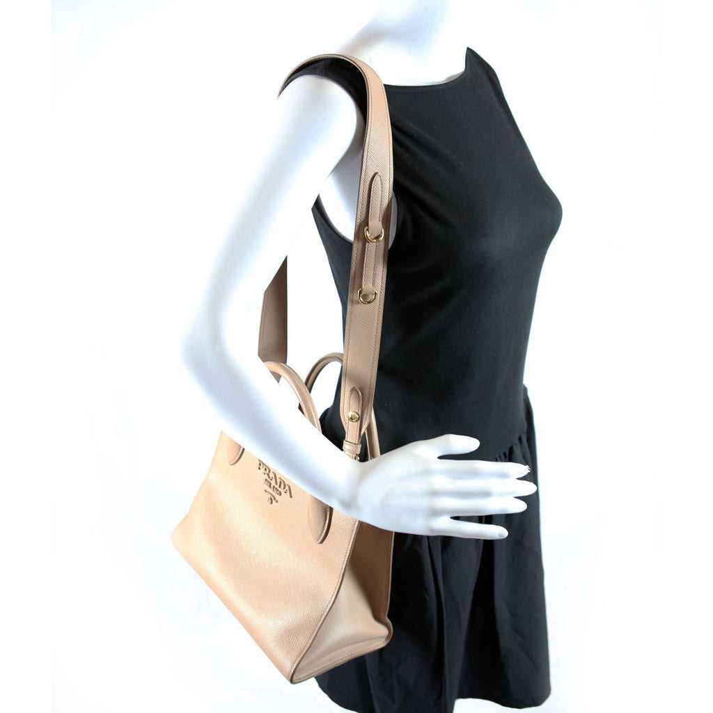 Prada Saffiano Cuir Monochrome Top Handle Tote Nude