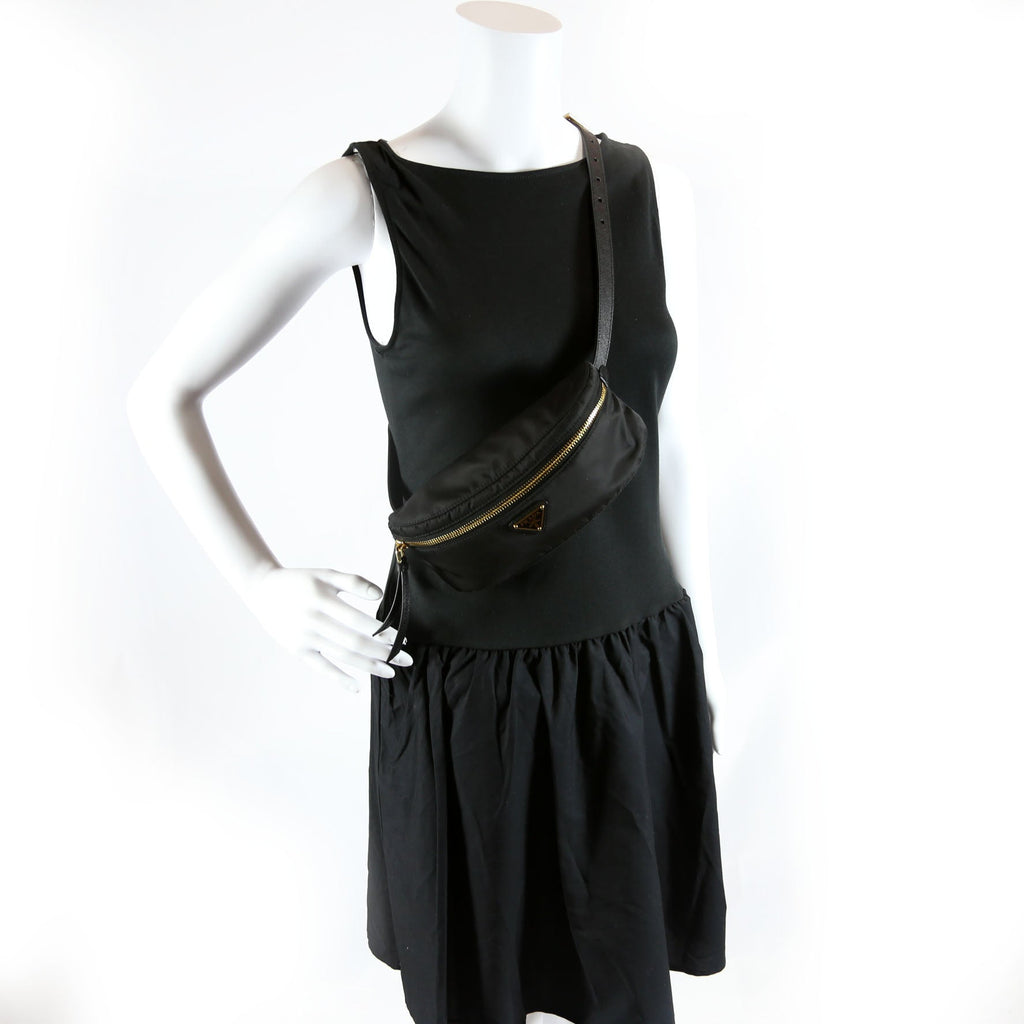 Prada 1BL045 Re-Nylon Saffiano Belt Bag Black