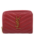 SAINT LAURENT 403723 Cassandre Grain De Poudre Compact Zip Around Wallet Burgundy