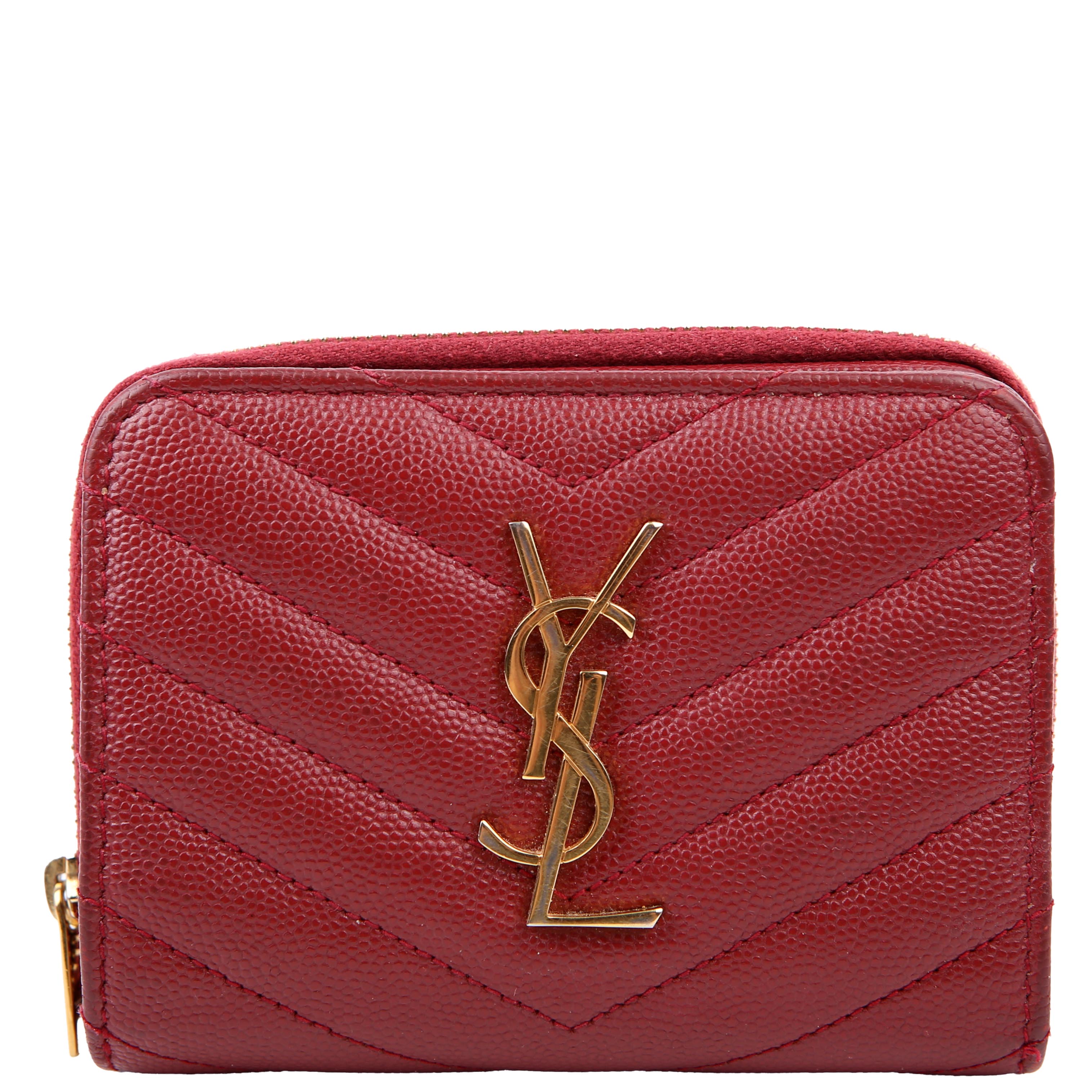SAINT LAURENT 403723 Cassandre Grain De Poudre Compact Zip Around Wallet Burgundy