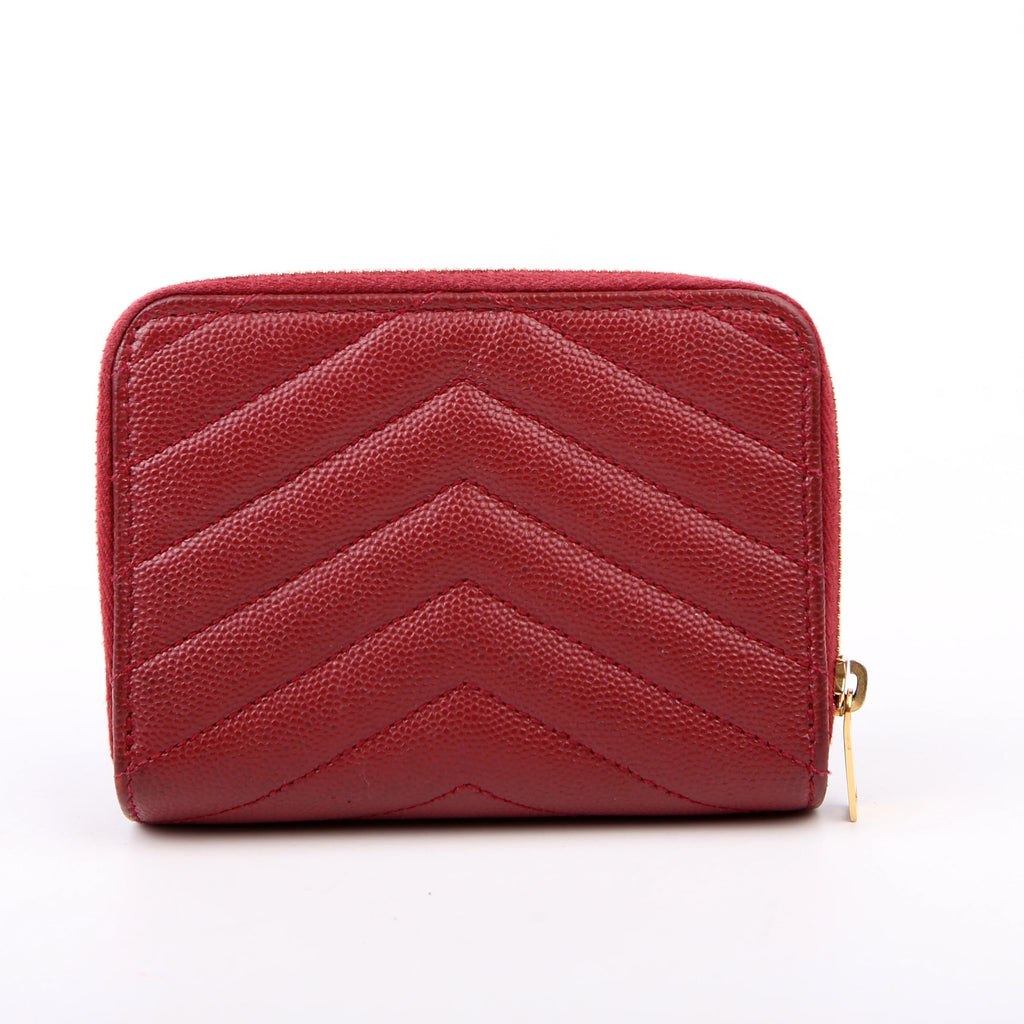 SAINT LAURENT 403723 Cassandre Grain De Poudre Compact Zip Around Wallet Burgundy