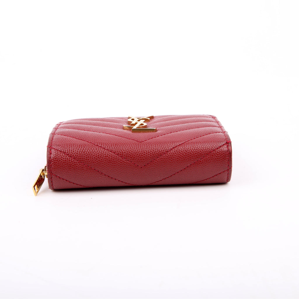 SAINT LAURENT 403723 Cassandre Grain De Poudre Compact Zip Around Wallet Burgundy