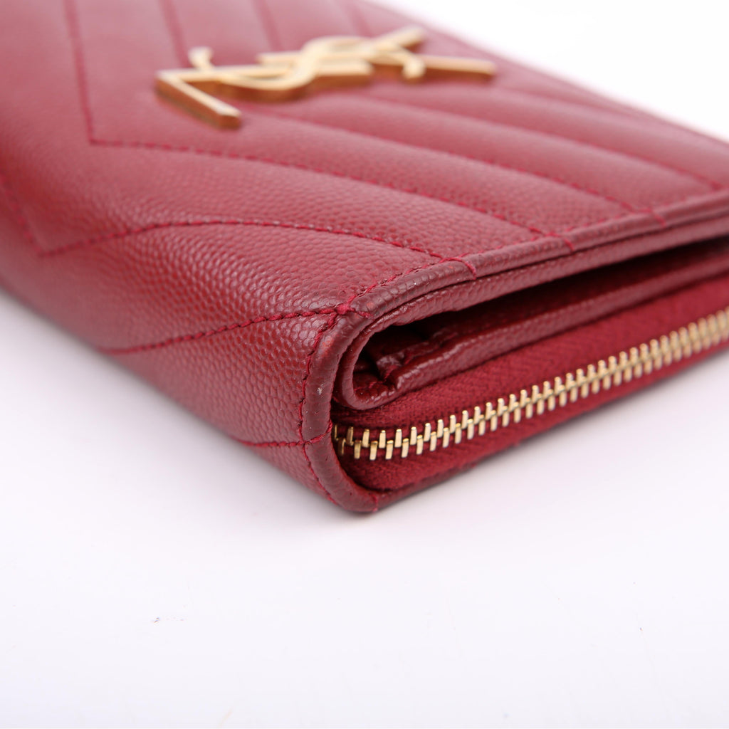SAINT LAURENT 403723 Cassandre Grain De Poudre Compact Zip Around Wallet Burgundy