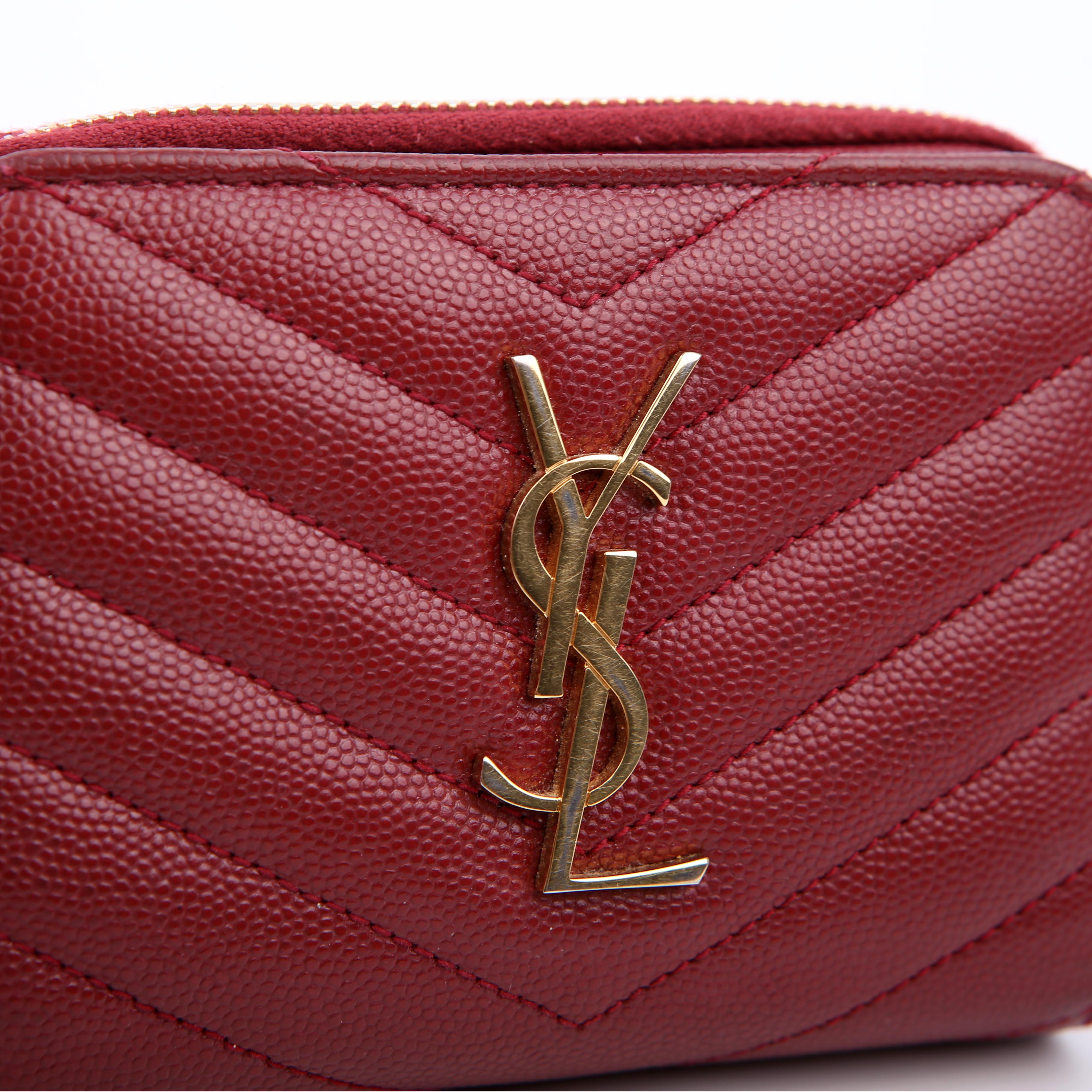 SAINT LAURENT 403723 Cassandre Grain De Poudre Compact Zip Around Wallet Burgundy