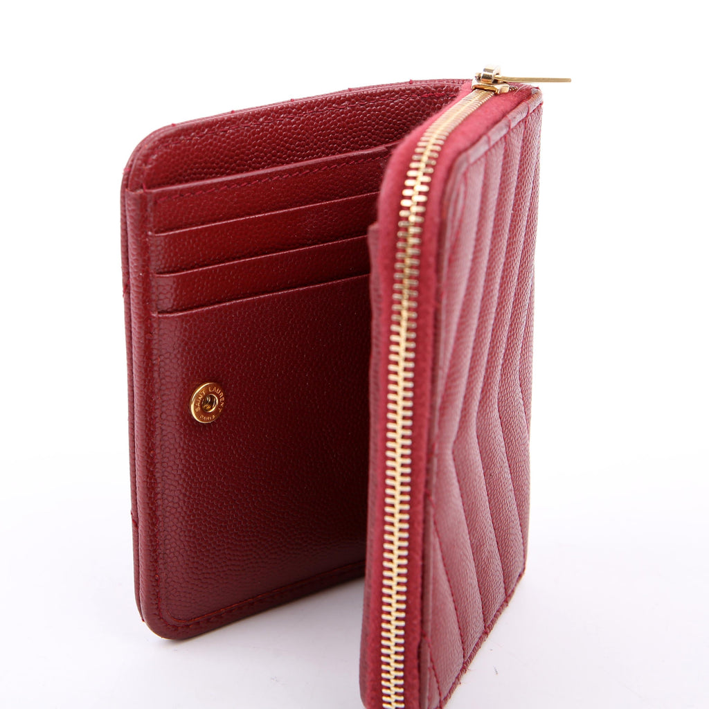 SAINT LAURENT 403723 Cassandre Grain De Poudre Compact Zip Around Wallet Burgundy