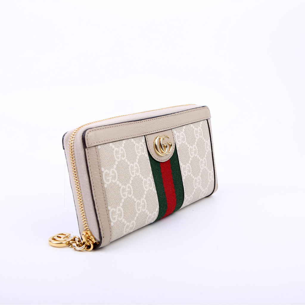 Gucci 523154 GG Supreme Ophidia Zip Wallet Tan