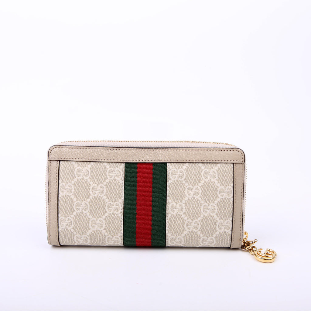 Gucci 523154 GG Supreme Ophidia Zip Wallet Tan