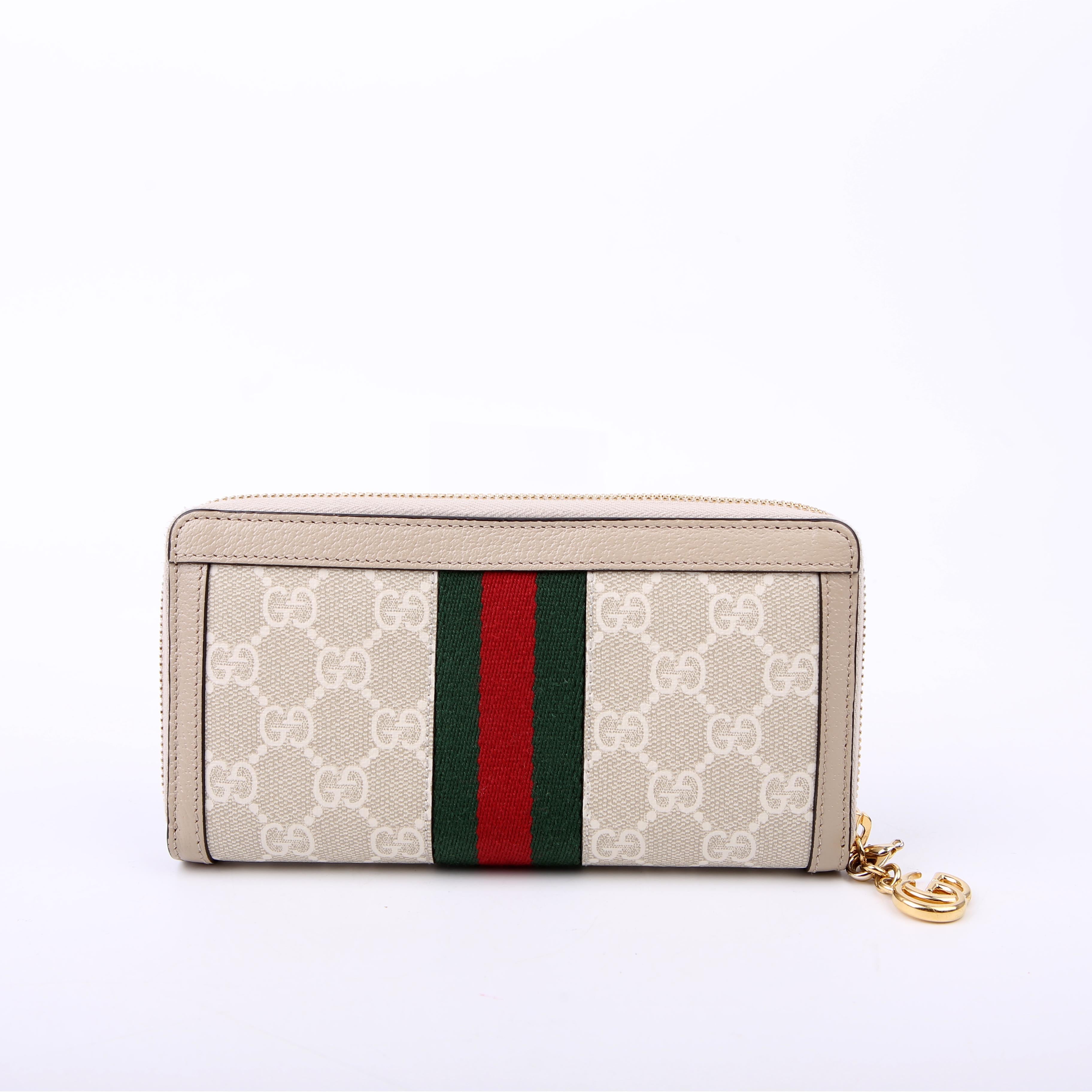 Gucci 523154 GG Supreme Ophidia Zip Wallet Tan