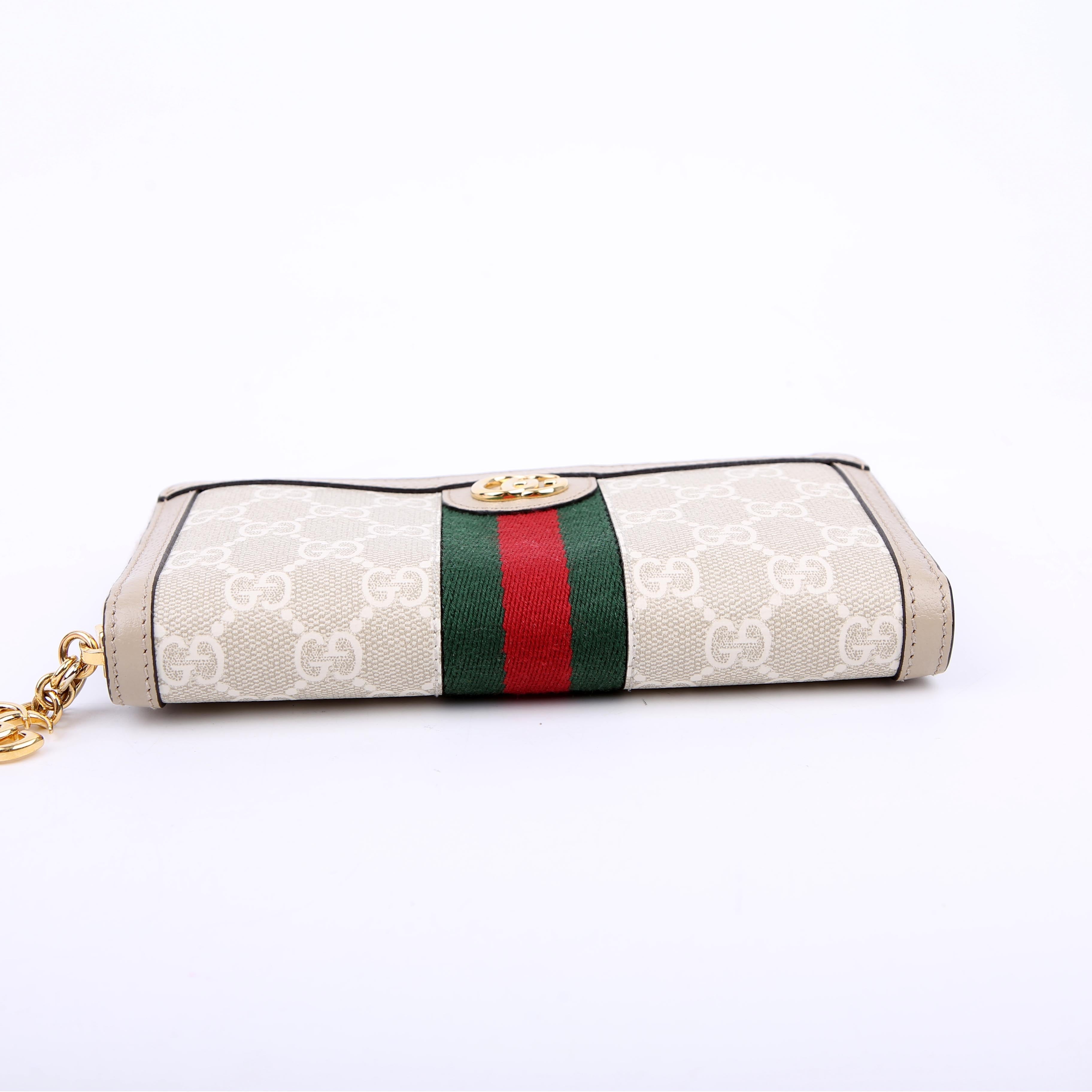 Gucci 523154 GG Supreme Ophidia Zip Wallet Tan