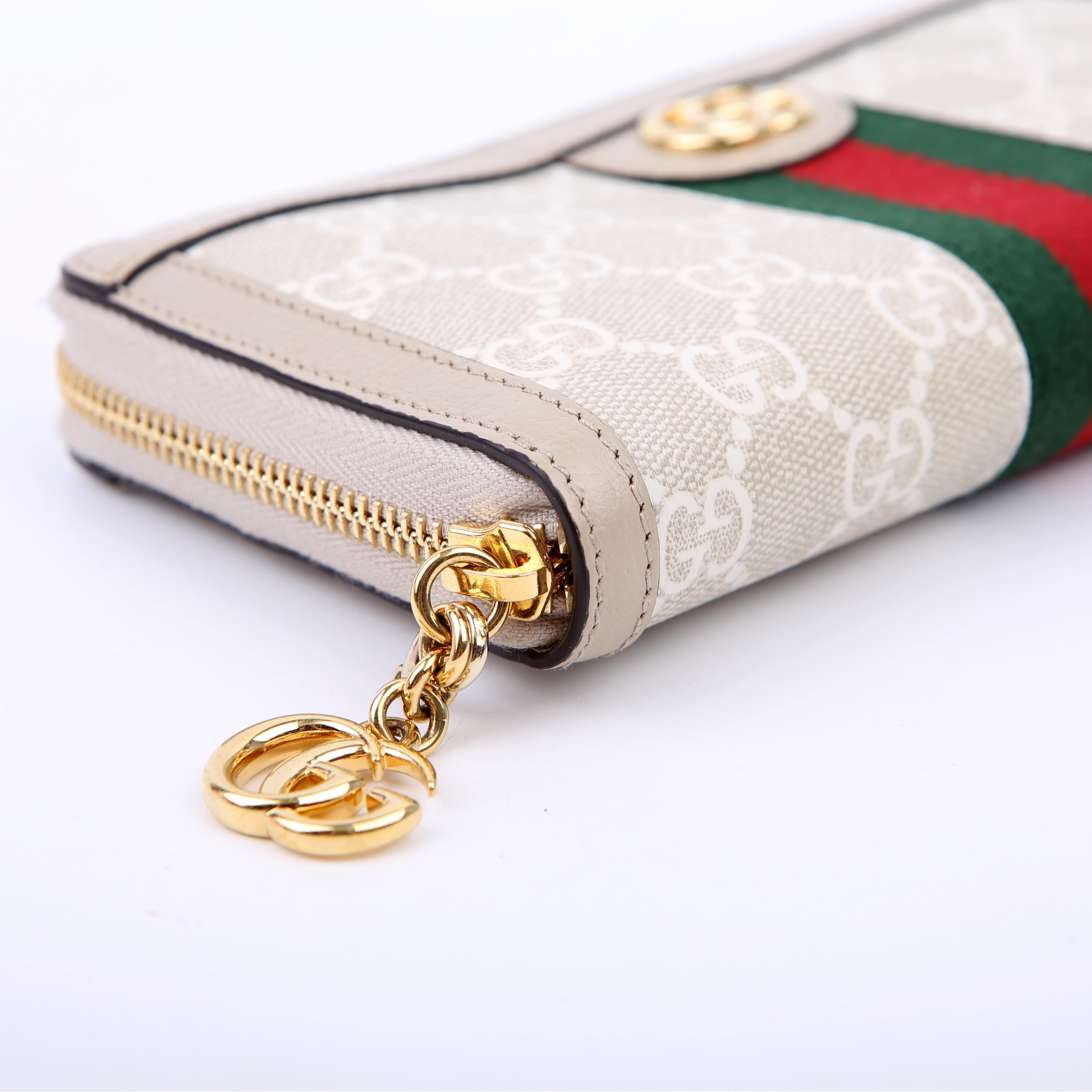 Gucci 523154 GG Supreme Ophidia Zip Wallet Tan