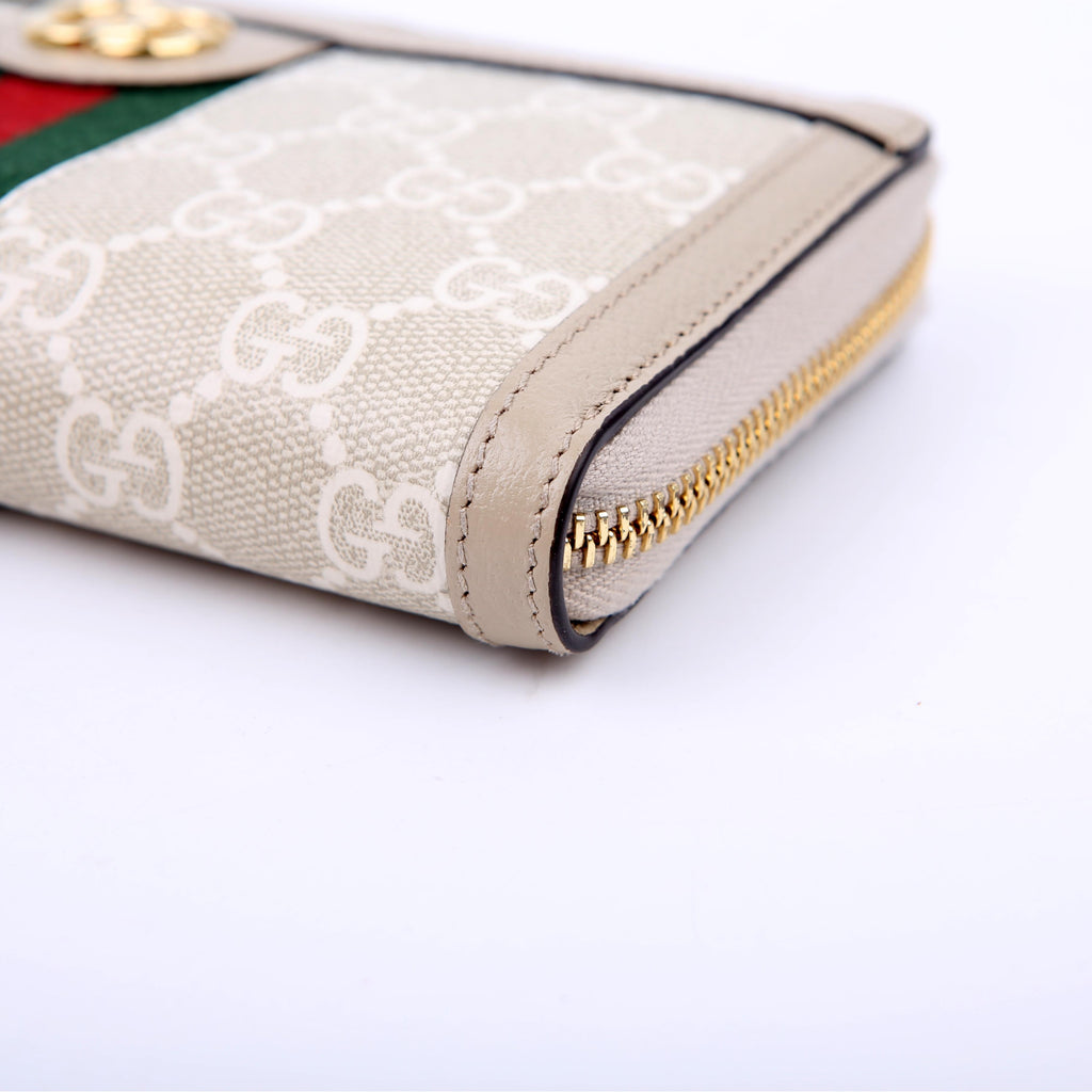 Gucci 523154 GG Supreme Ophidia Zip Wallet Tan