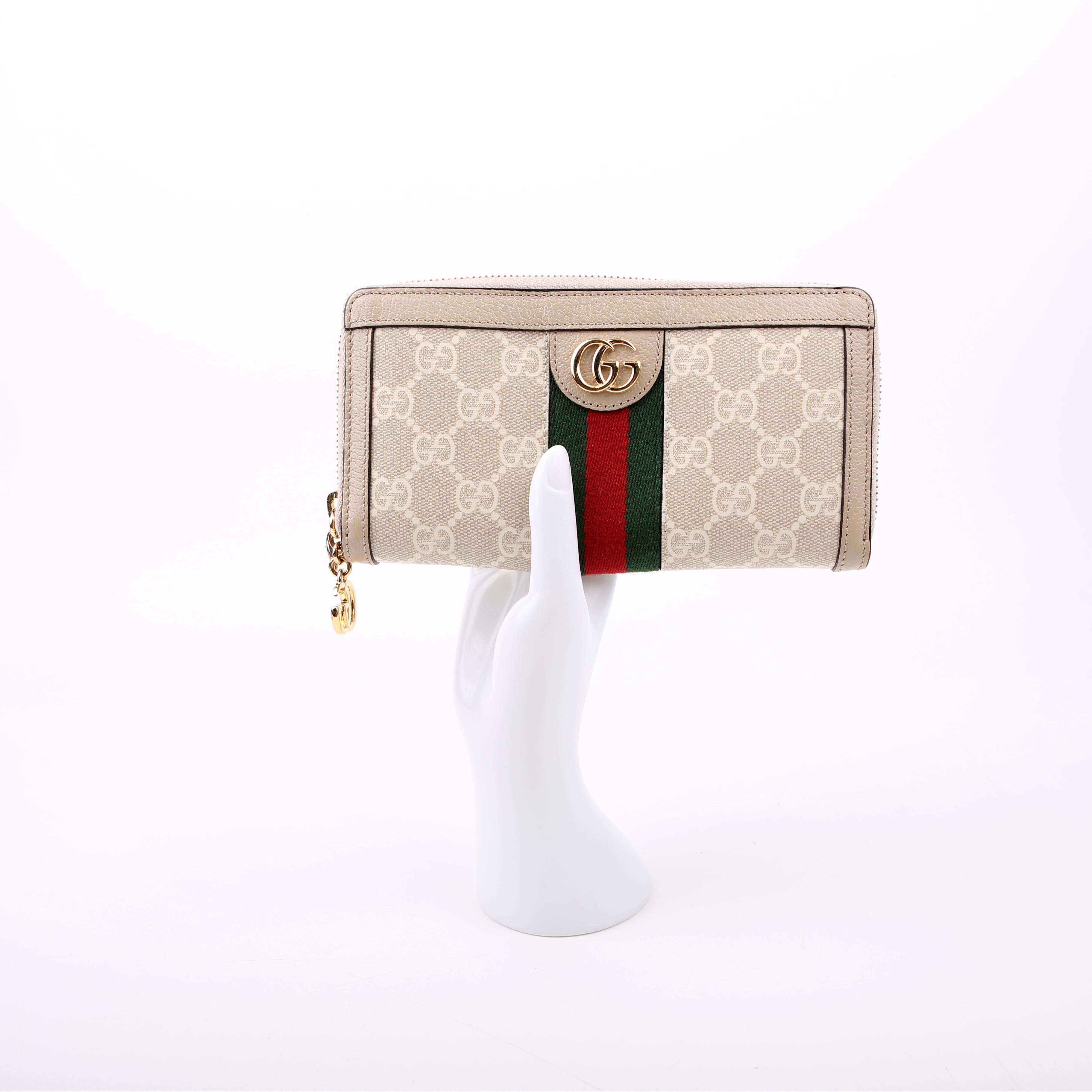 Gucci 523154 GG Supreme Ophidia Zip Wallet Tan