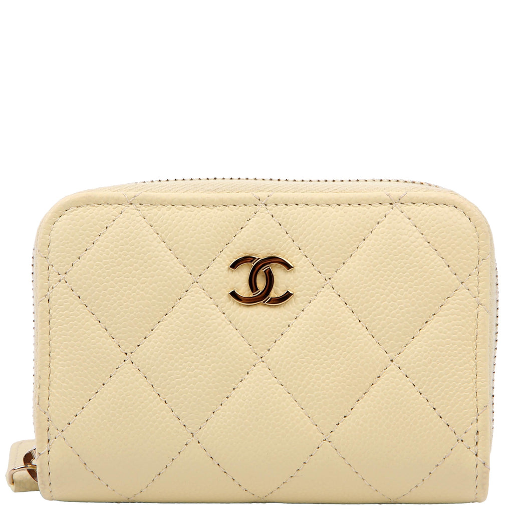 Zip Around Coin Card Case Caviar RFID Yellow