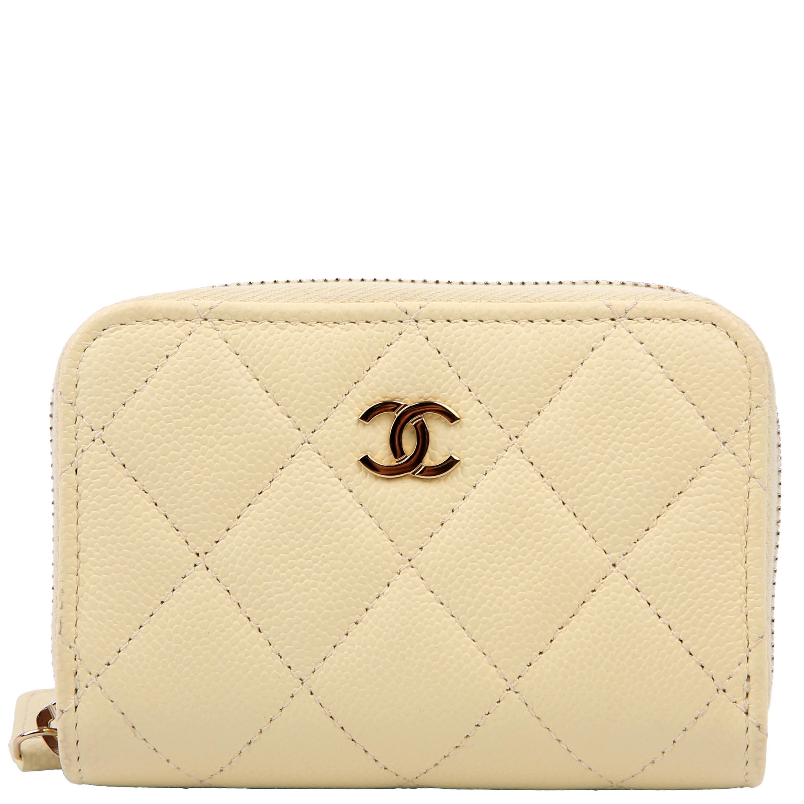 Zip Around Coin Card Case Caviar RFID Yellow