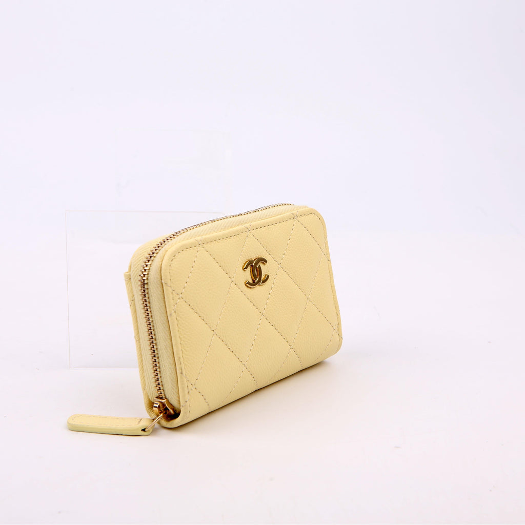 Zip Around Coin Card Case Caviar RFID Yellow