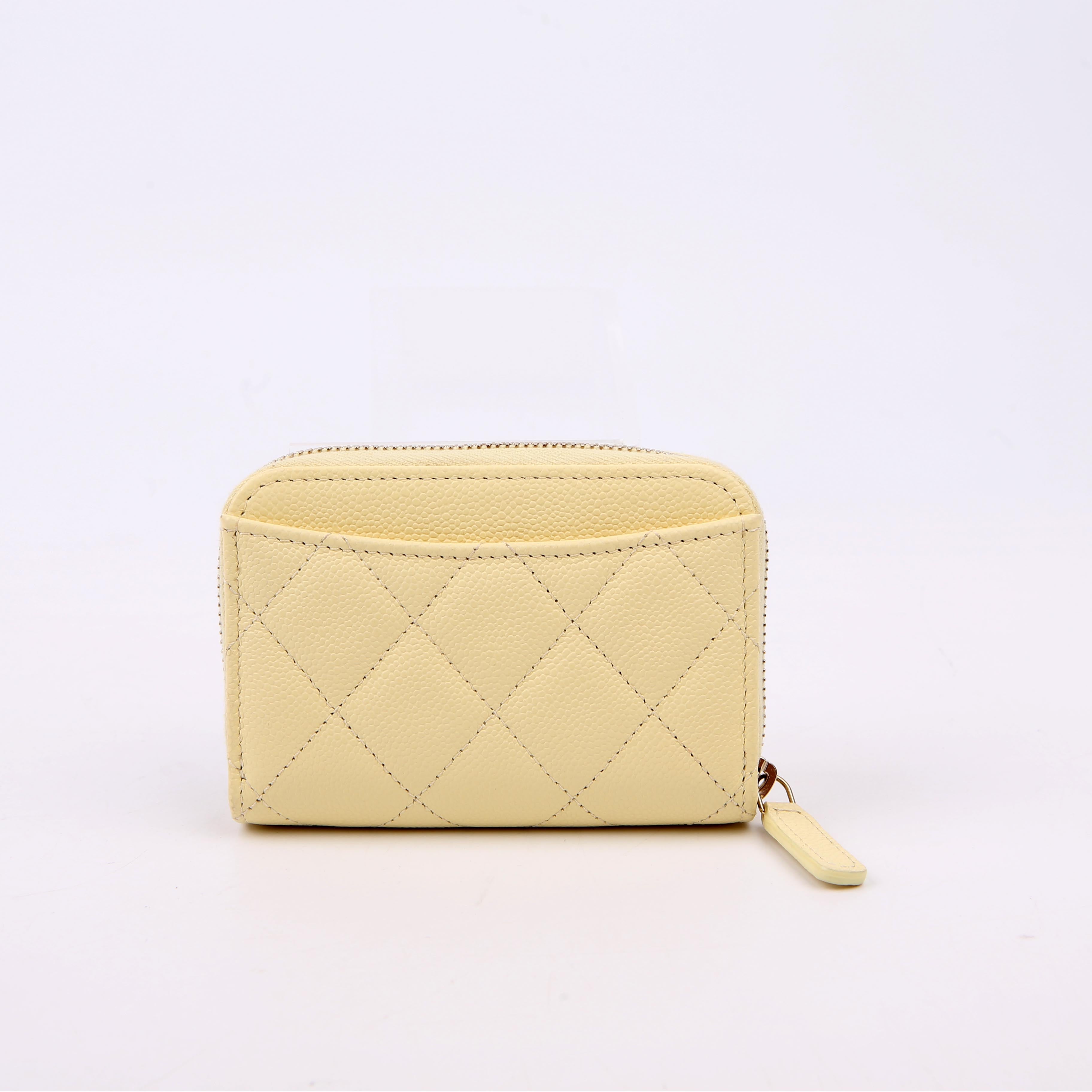 Zip Around Coin Card Case Caviar RFID Yellow