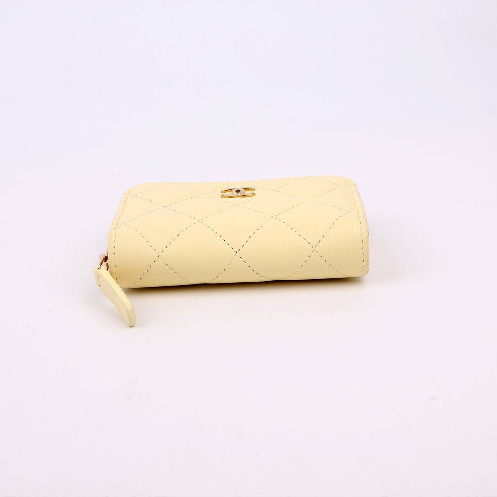 Zip Around Coin Card Case Caviar RFID Yellow