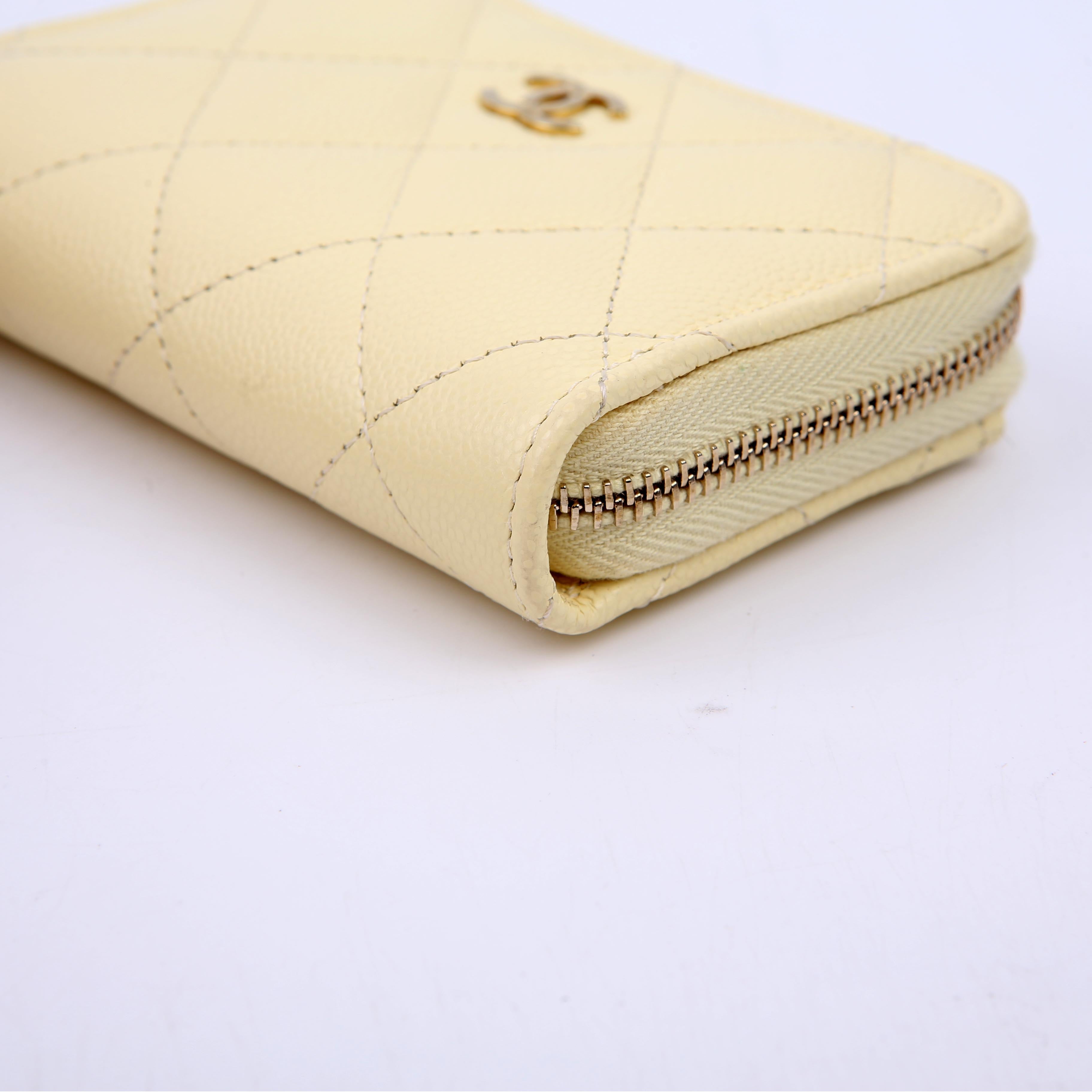 Zip Around Coin Card Case Caviar RFID Yellow