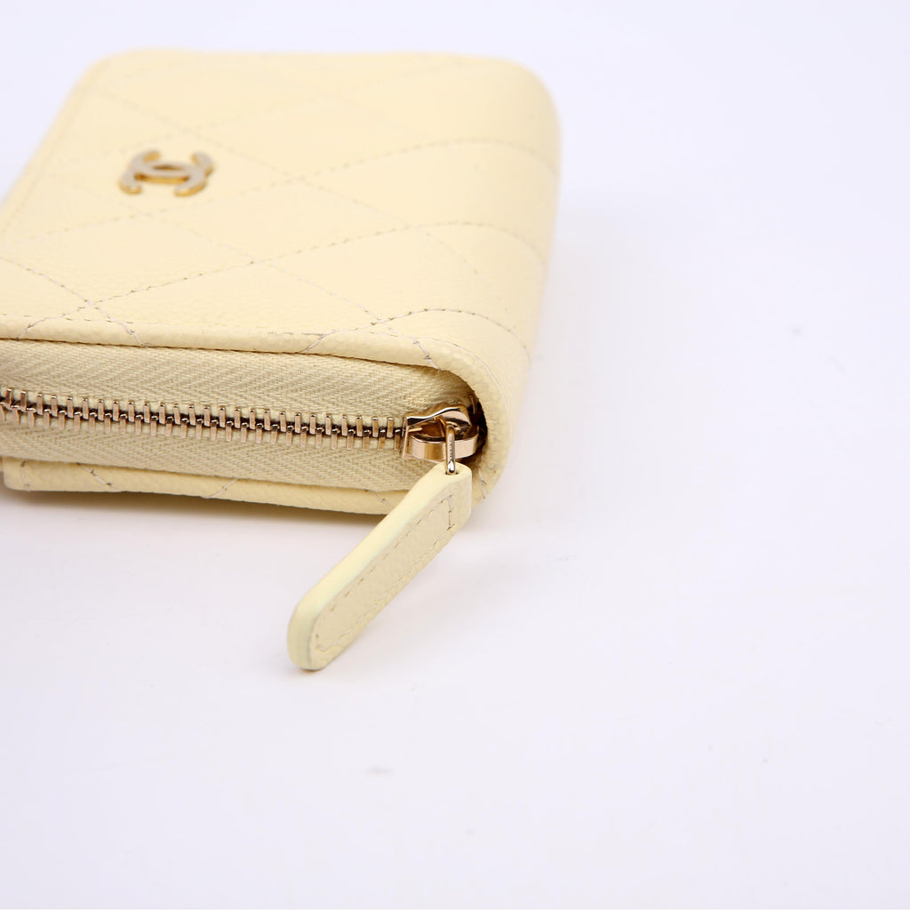 Zip Around Coin Card Case Caviar RFID Yellow