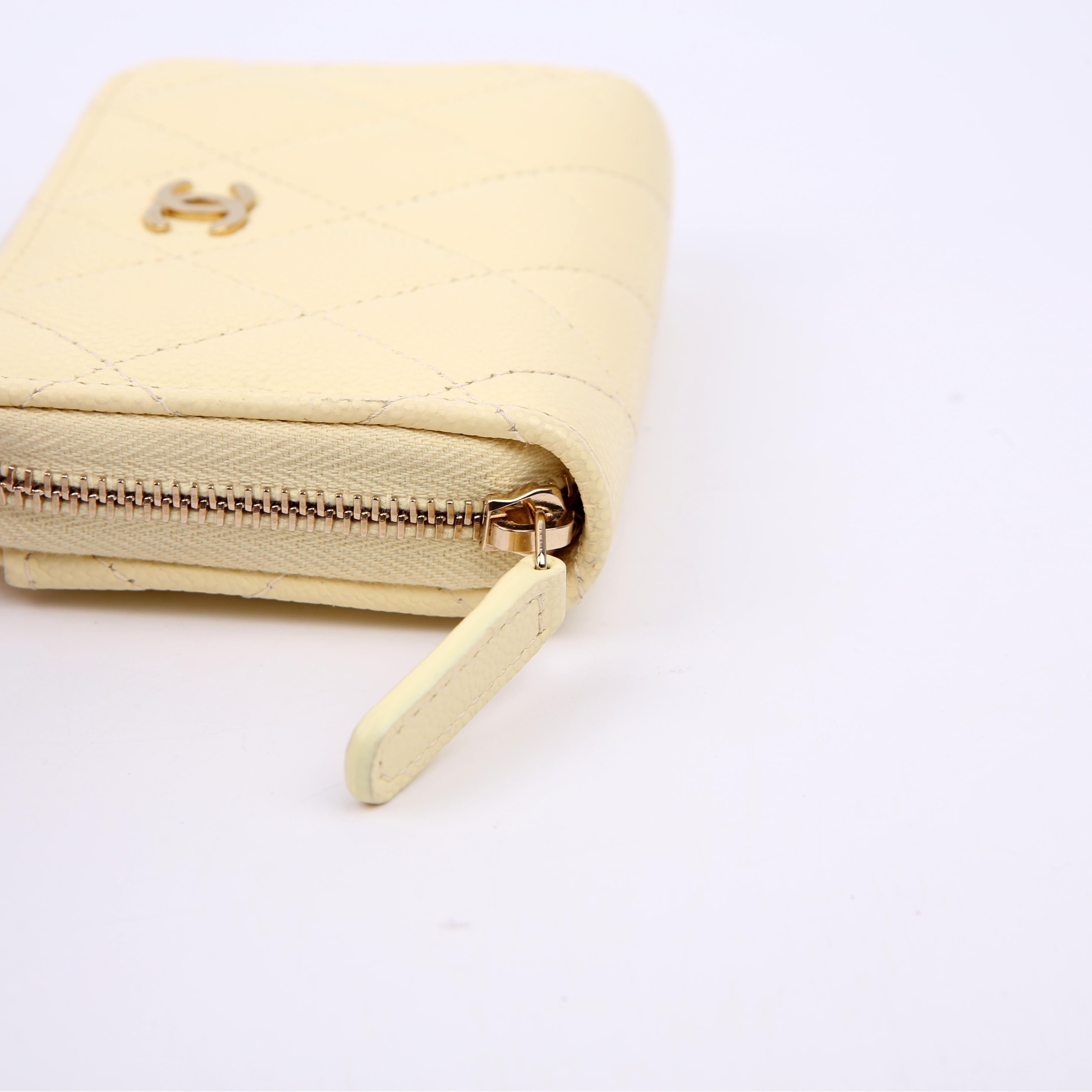 Zip Around Coin Card Case Caviar RFID Yellow