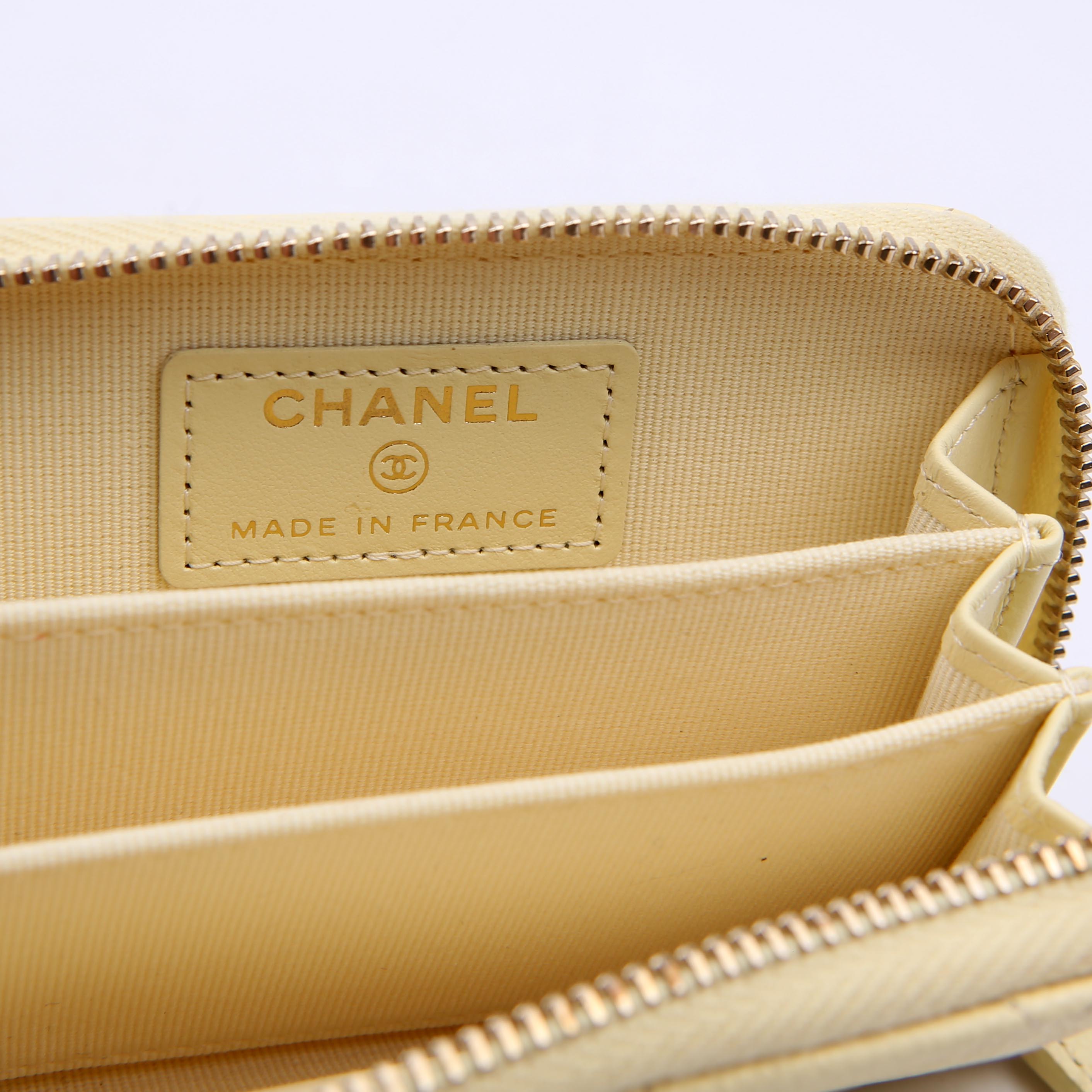 Zip Around Coin Card Case Caviar RFID Yellow