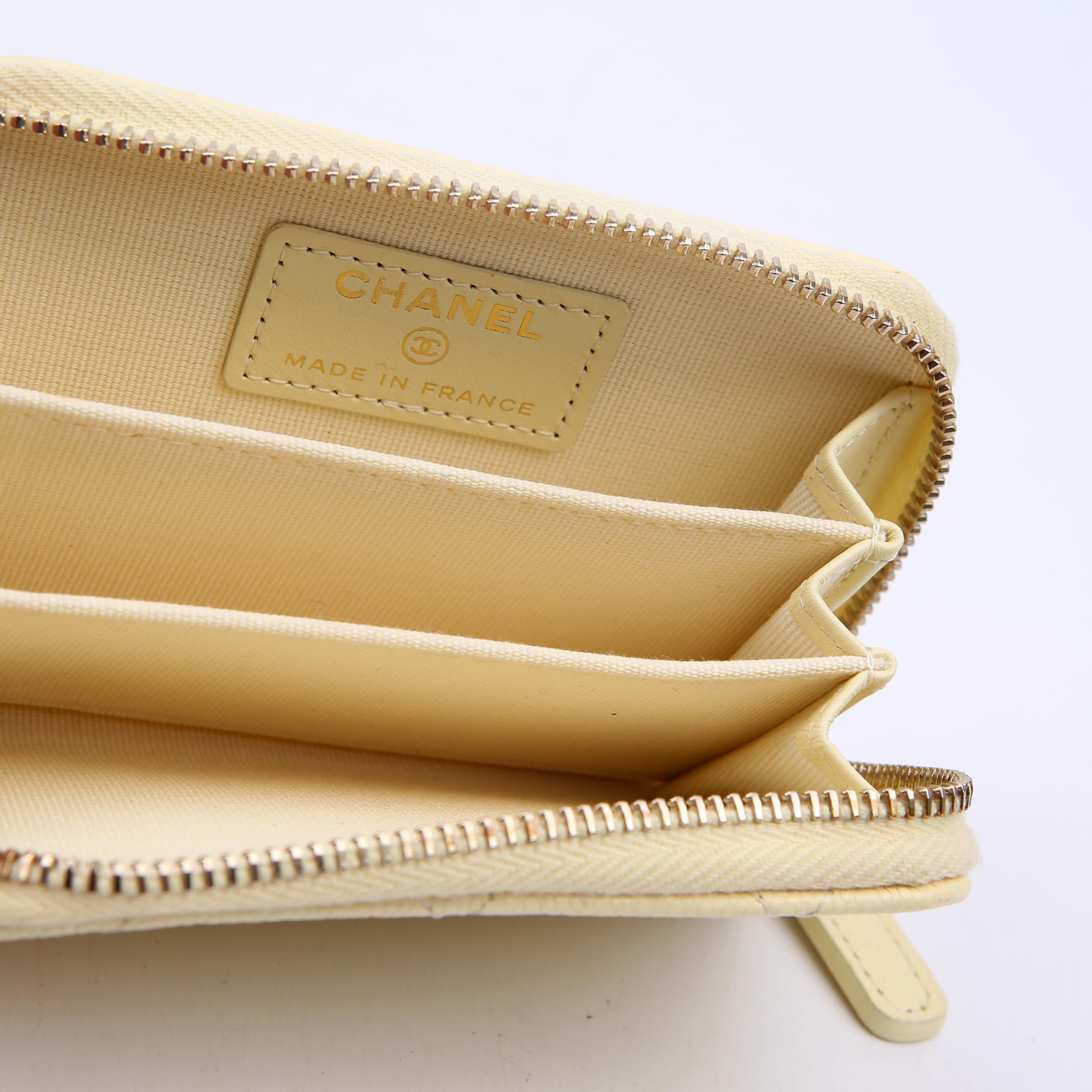 Zip Around Coin Card Case Caviar RFID Yellow