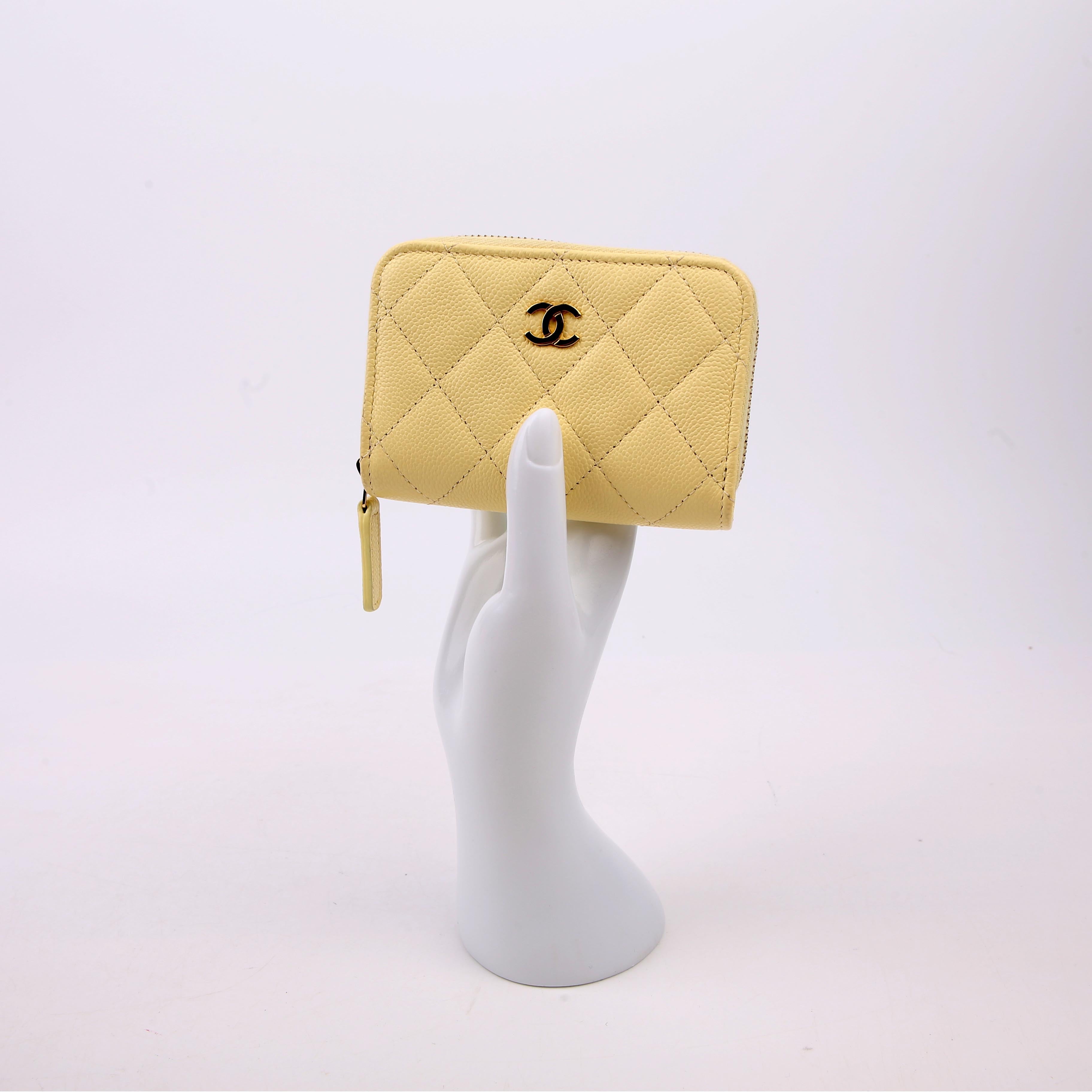 Zip Around Coin Card Case Caviar RFID Yellow