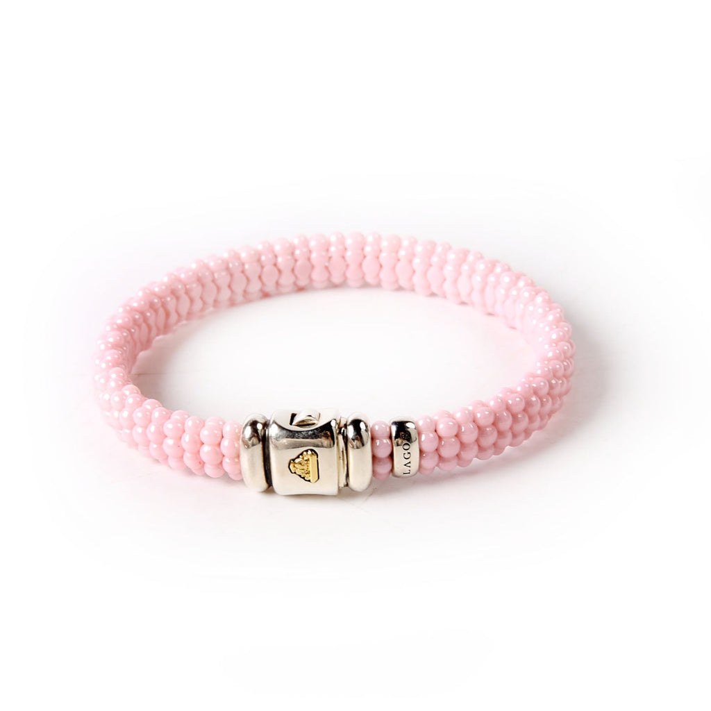 Pink Caviar Ceramic Beaded 9MM Bracelet 925 Pink