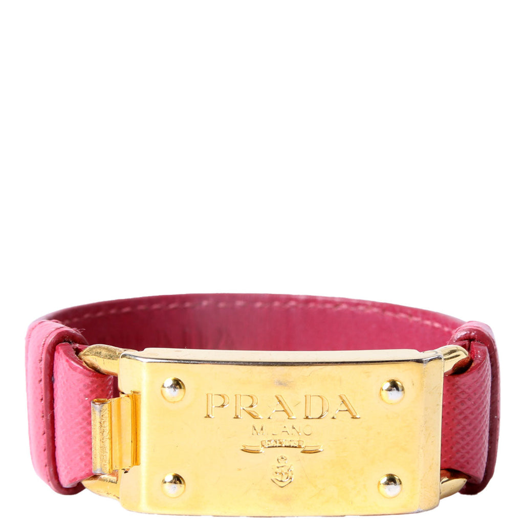 Prada Saffiano Logo Nameplate Bracelet Pink/Gold