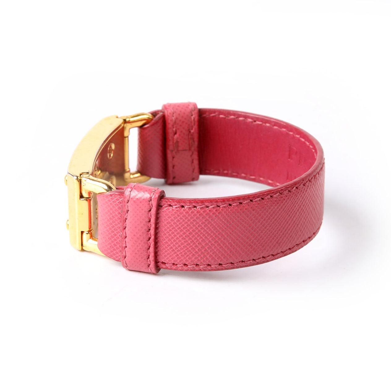 Prada Saffiano Logo Nameplate Bracelet Pink/Gold